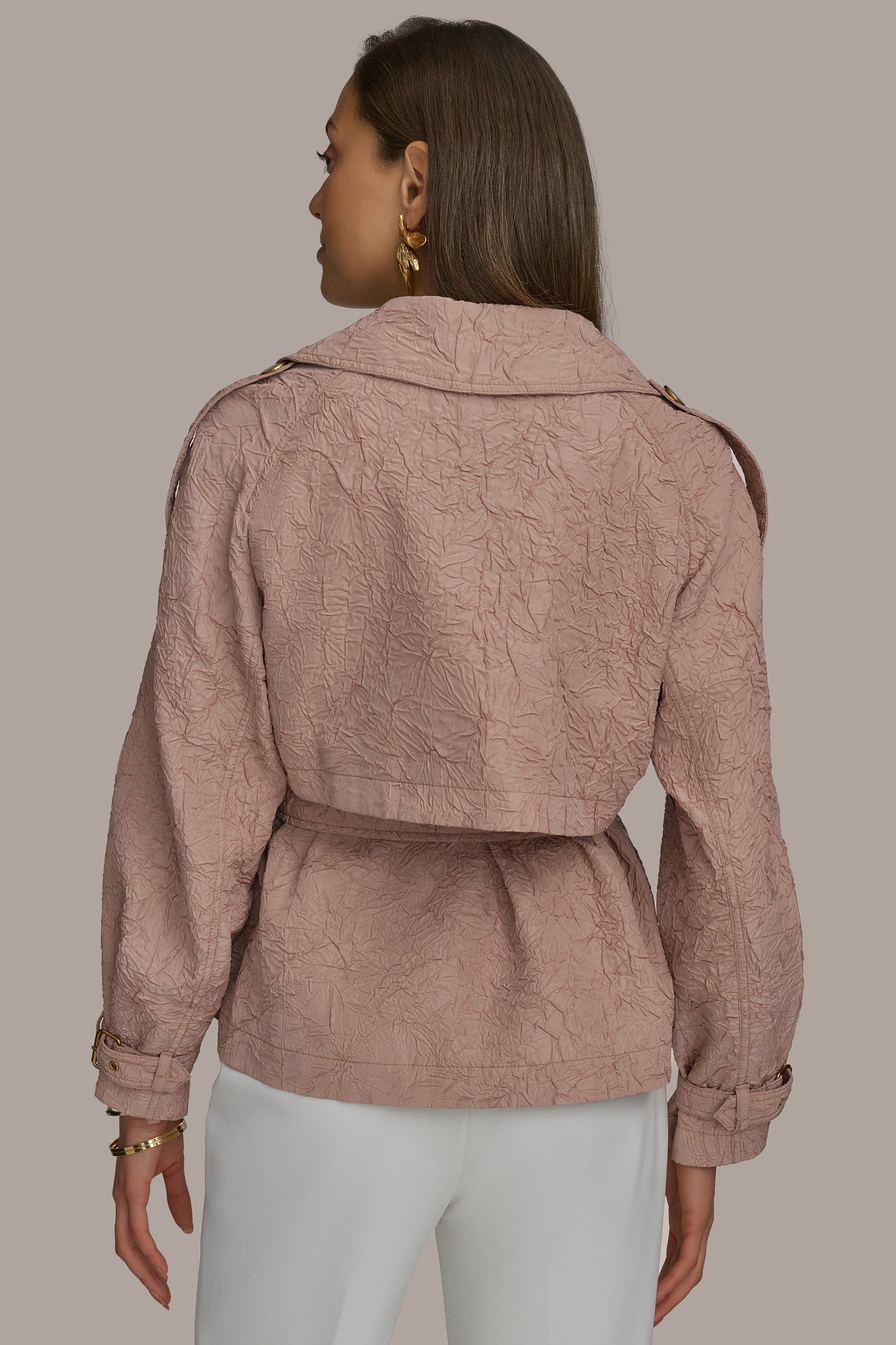 APRICOT HAZE TEXT BUTTON JACKET WITH TIE Donna Karan