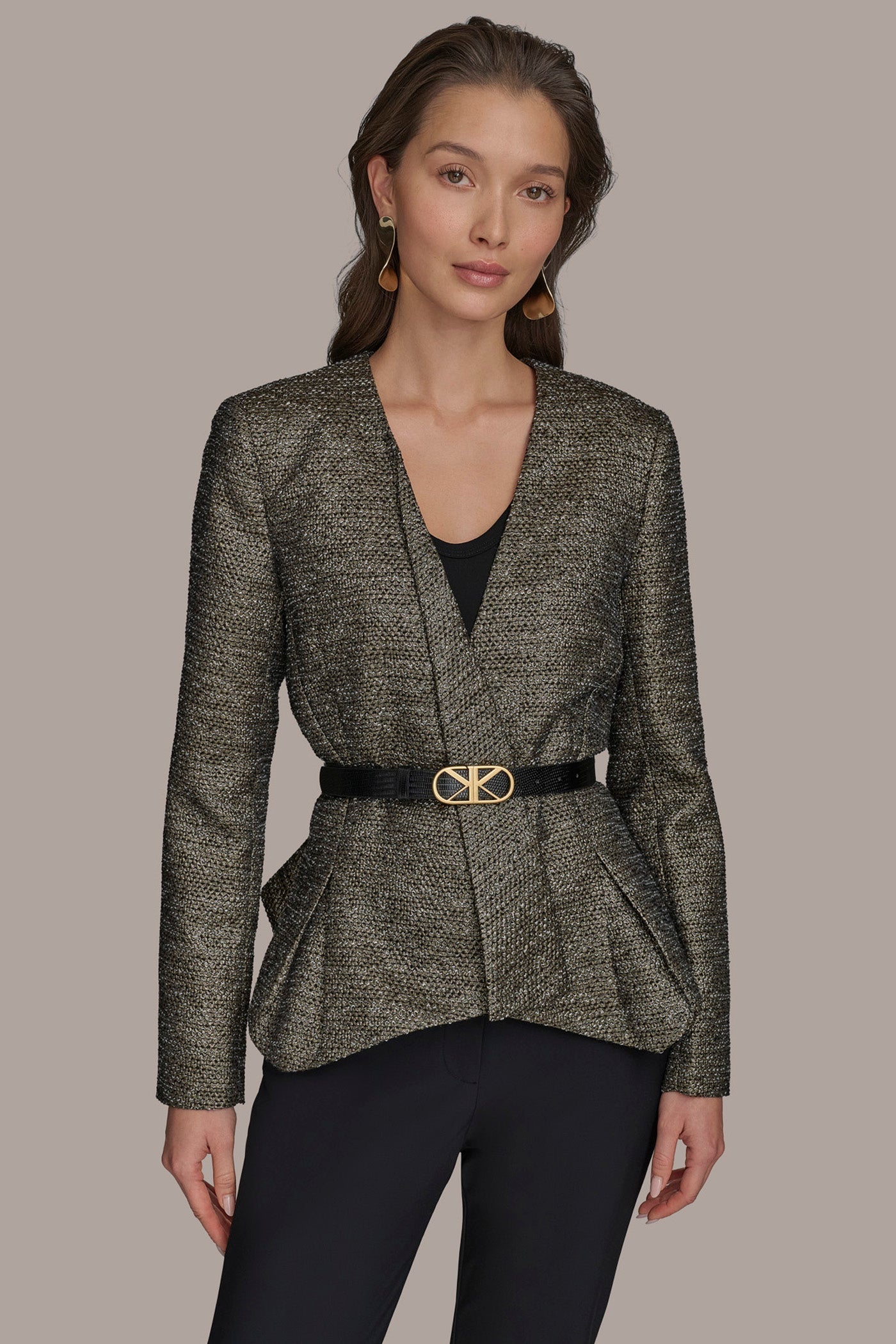 BLACK/GOLD METALLIC WRAP JACKET Donna Karan
