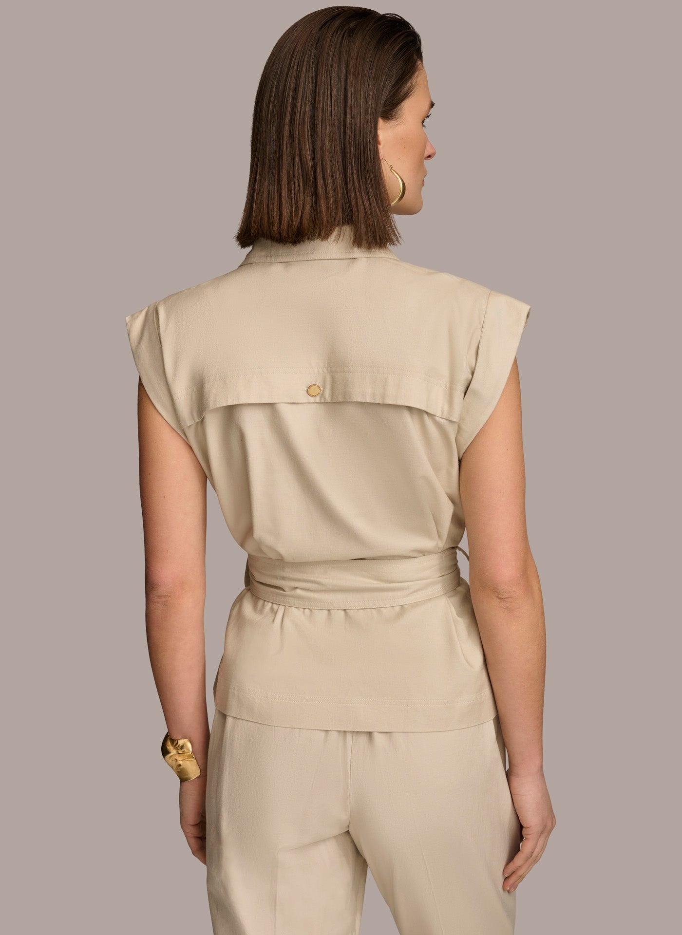 Sand BELTED JACKET WITH POCKETS Donna Karan