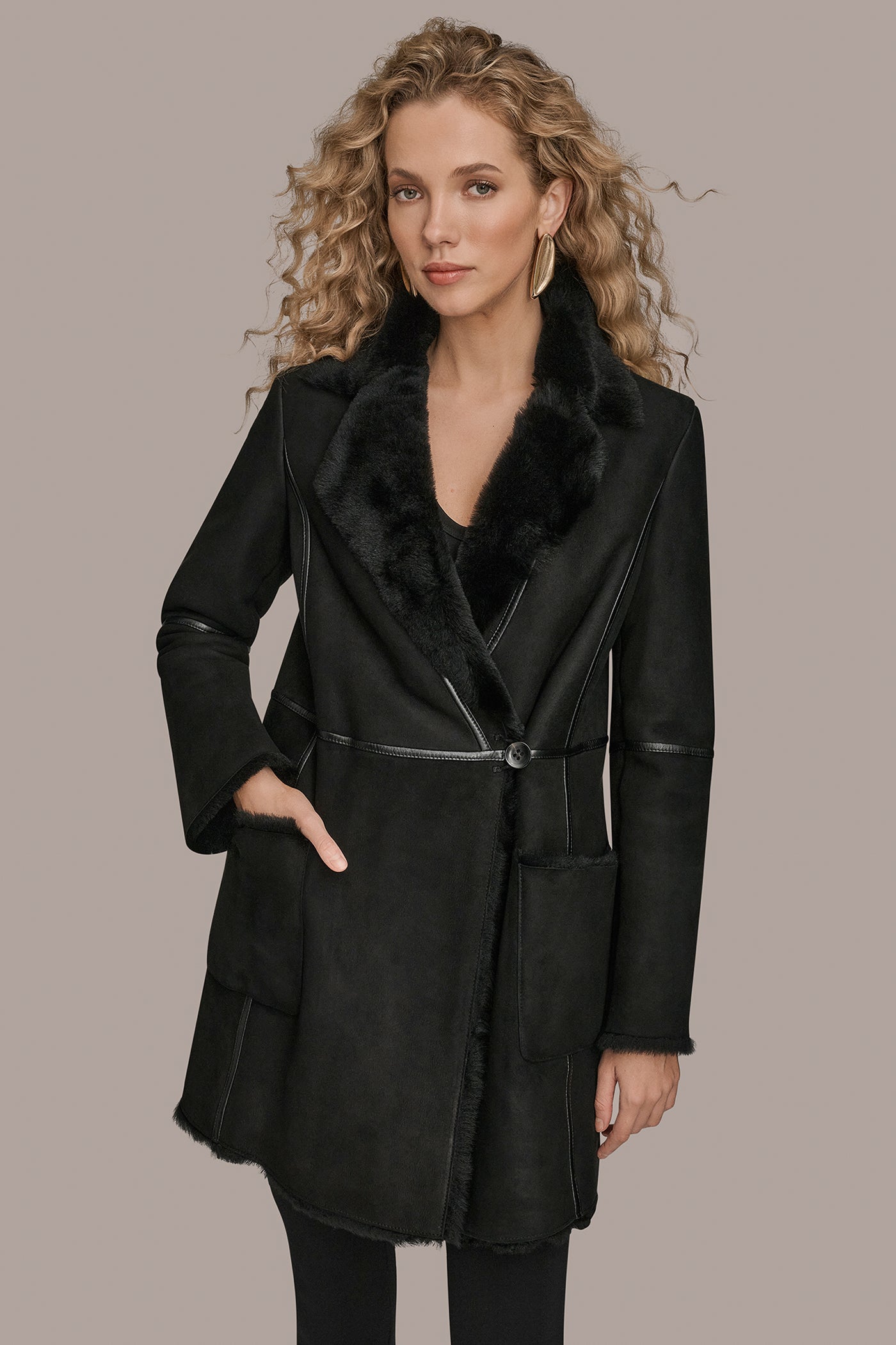 Black SHEARLING COAT Donna Karan