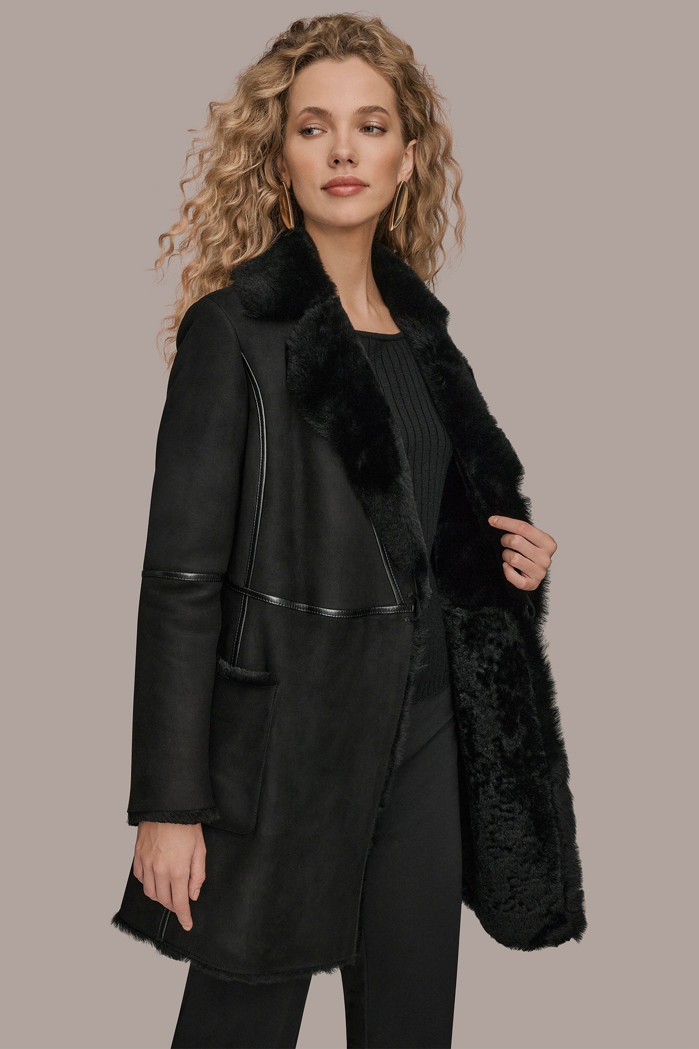 Black SHEARLING COAT Donna Karan