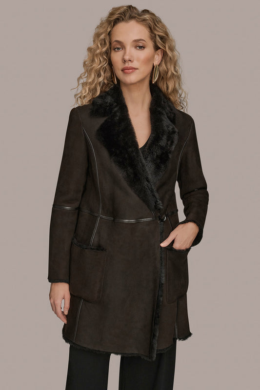 Dark Chocolate SHEARLING COAT Donna Karan