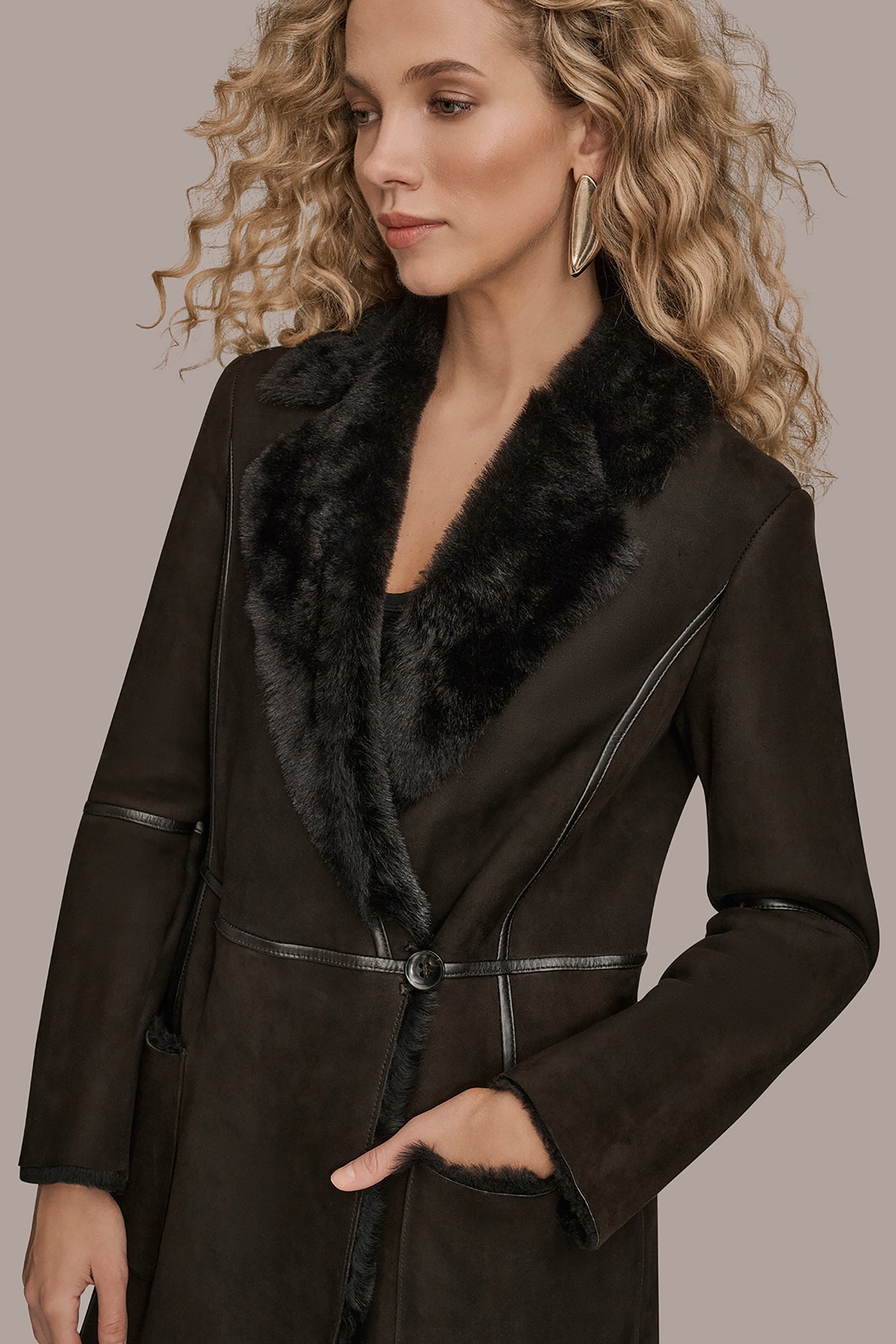 Dark Chocolate SHEARLING COAT Donna Karan
