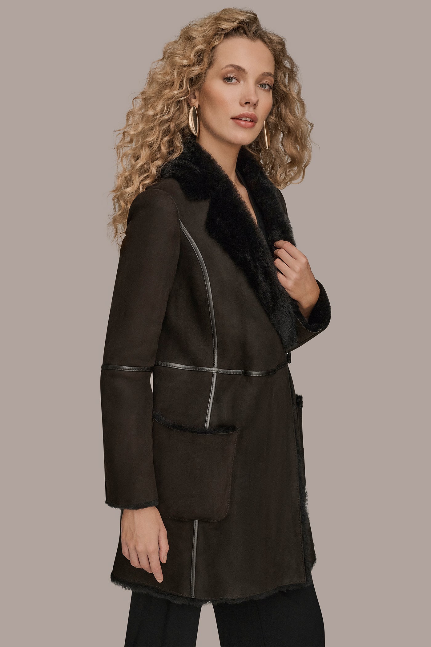 Dark Chocolate SHEARLING COAT Donna Karan