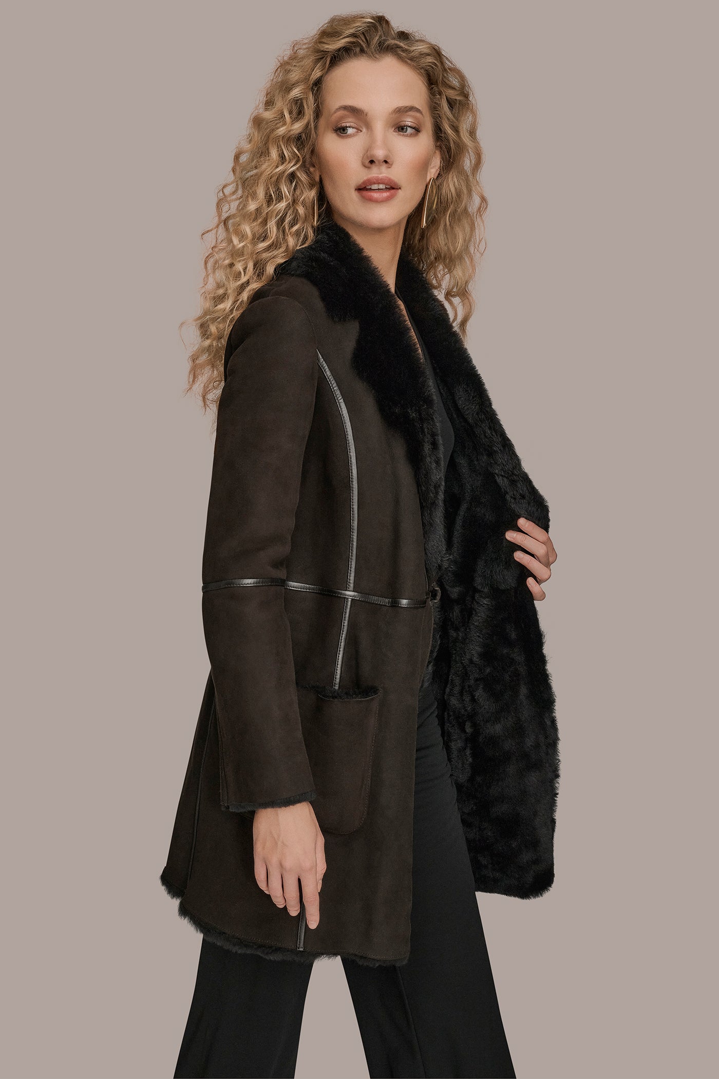 Dark Chocolate SHEARLING COAT Donna Karan