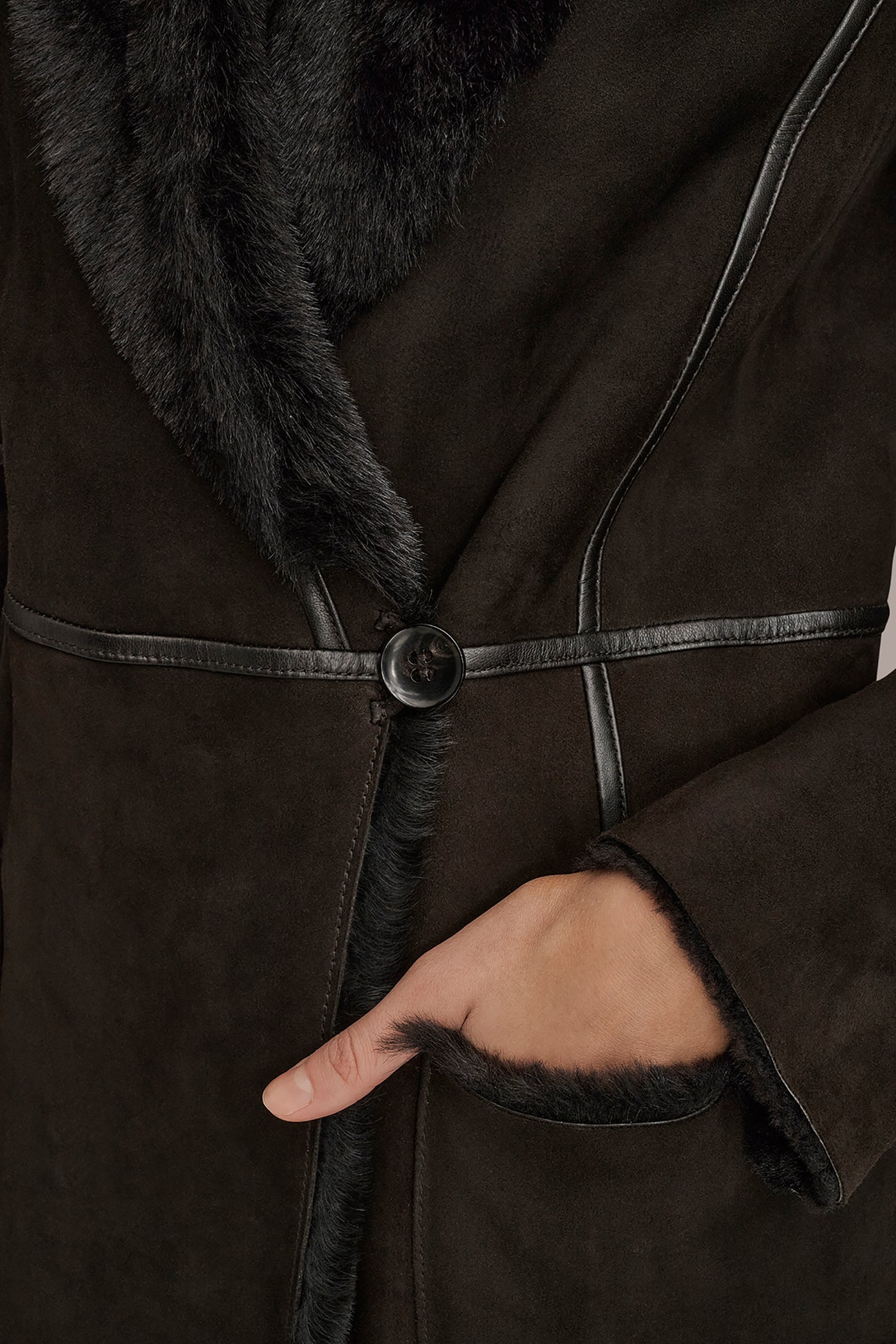 Dark Chocolate SHEARLING COAT Donna Karan