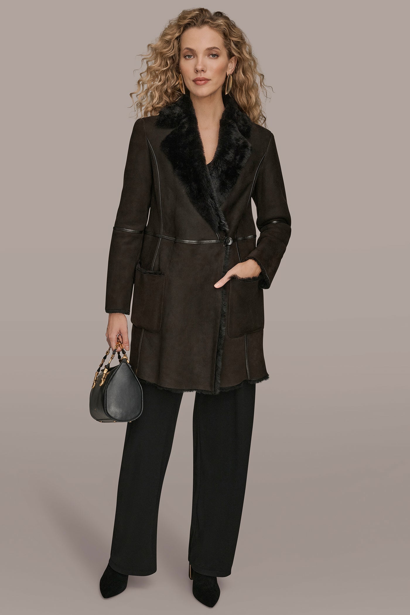 Dark Chocolate SHEARLING COAT Donna Karan
