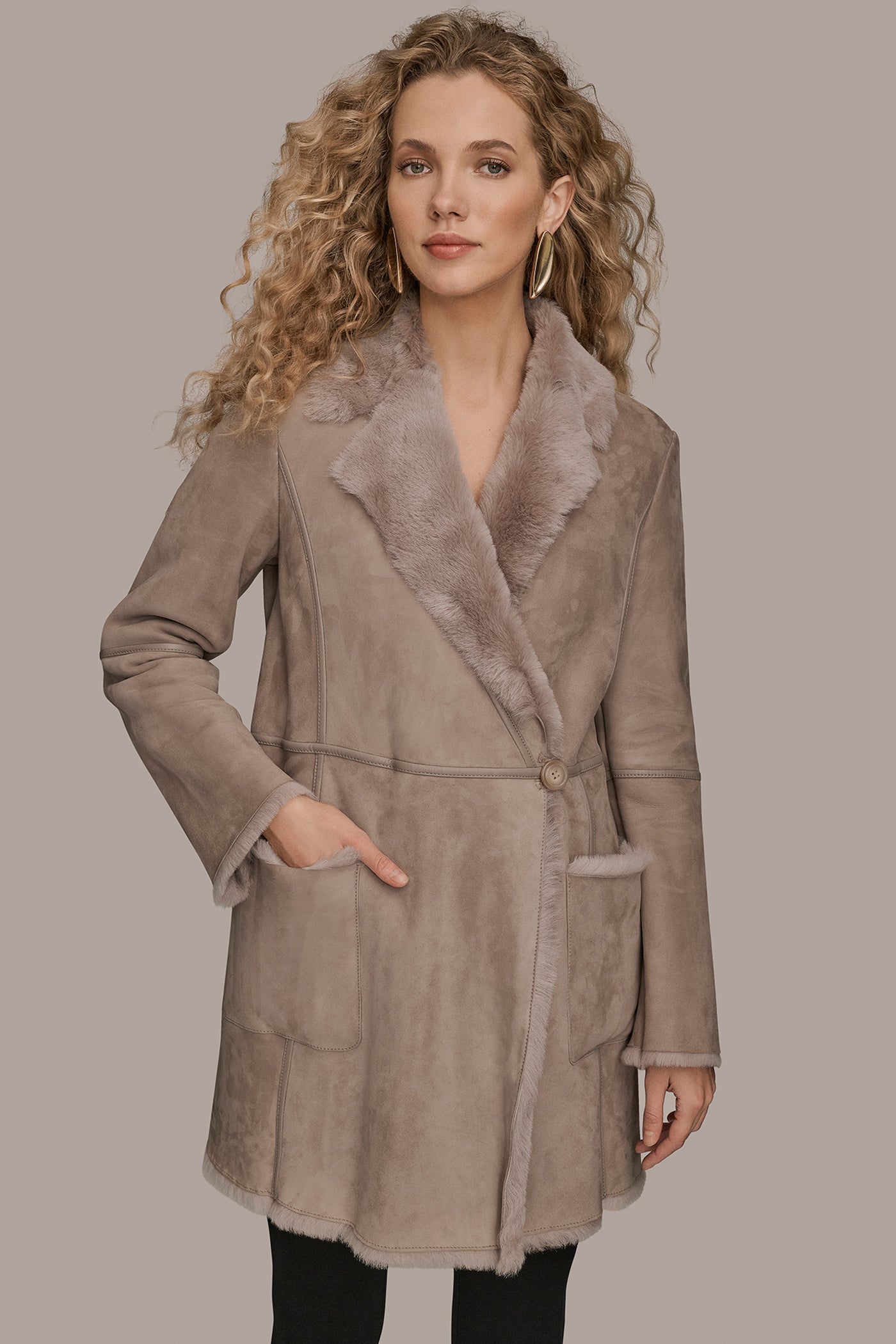 Oatmeal SHEARLING COAT Donna Karan