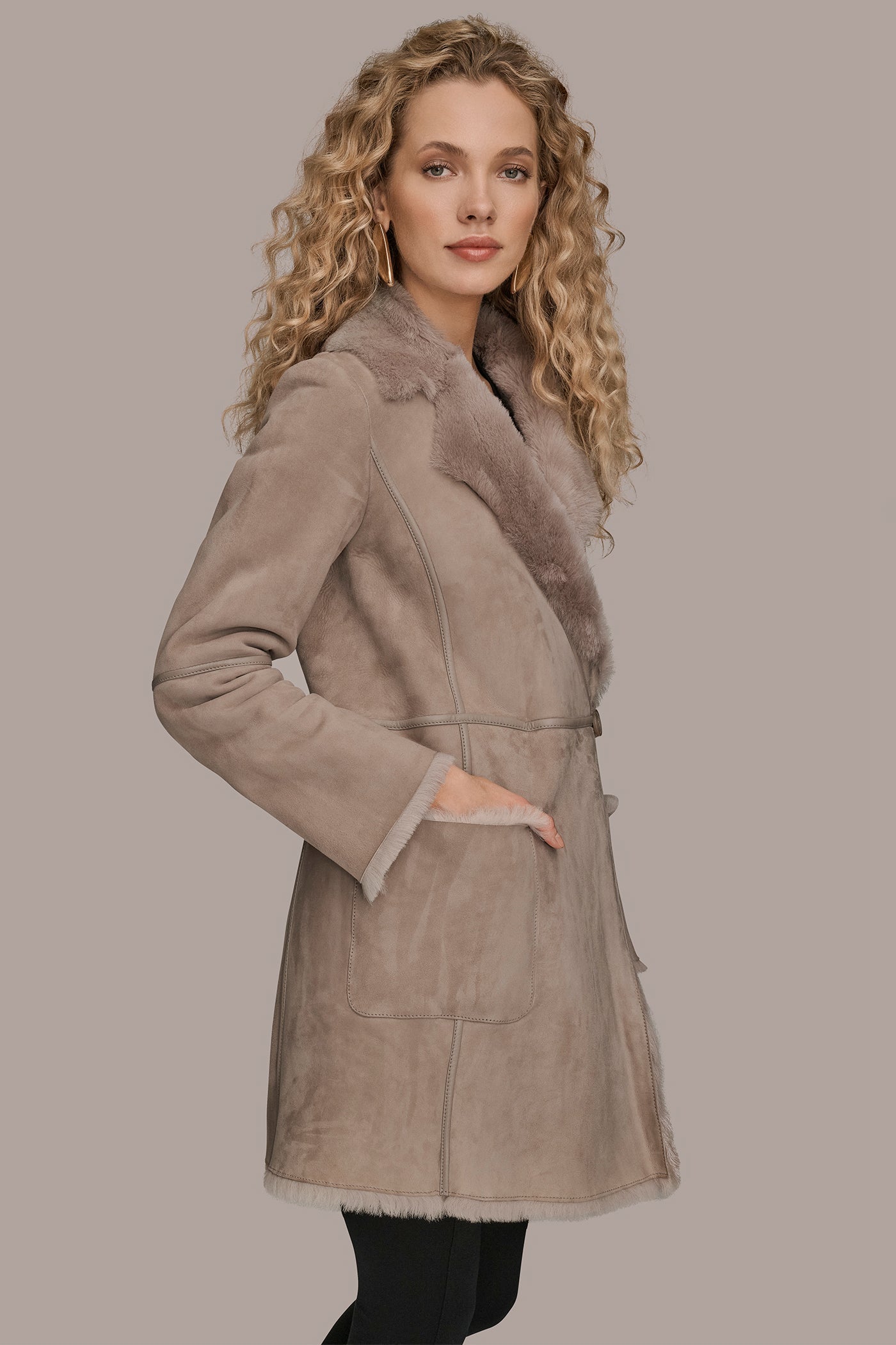 Oatmeal SHEARLING COAT Donna Karan