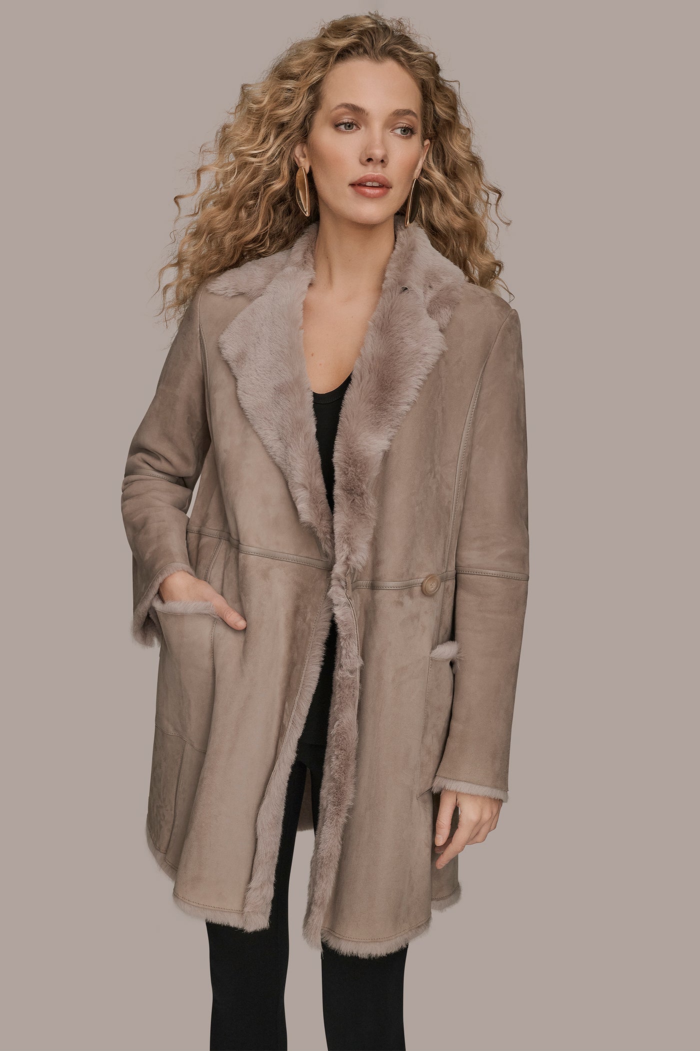 Oatmeal SHEARLING COAT Donna Karan