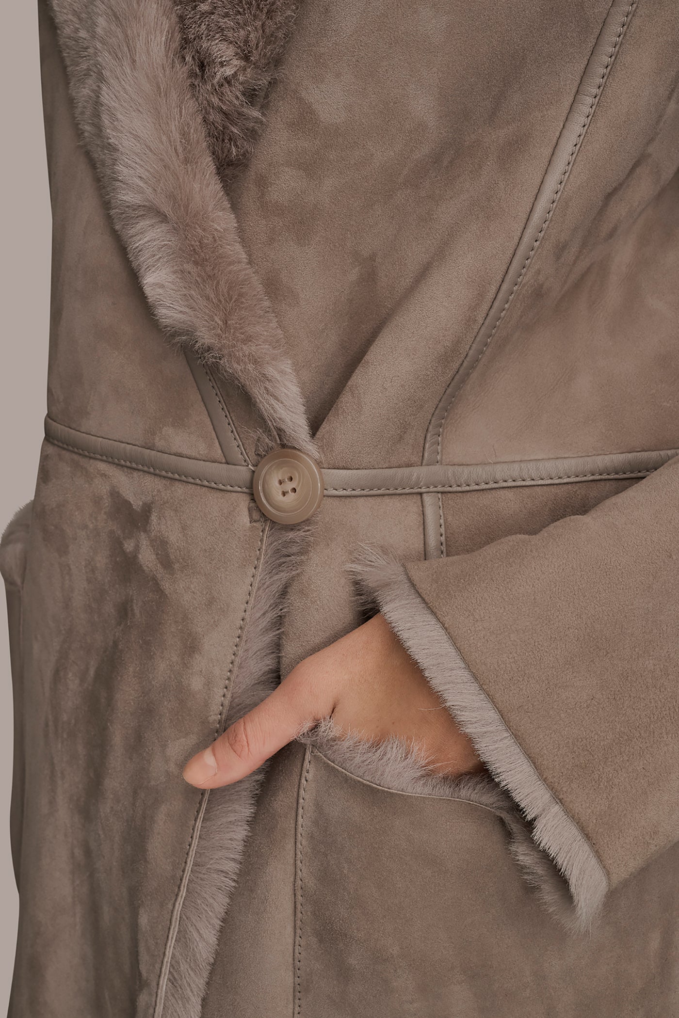 Oatmeal SHEARLING COAT Donna Karan