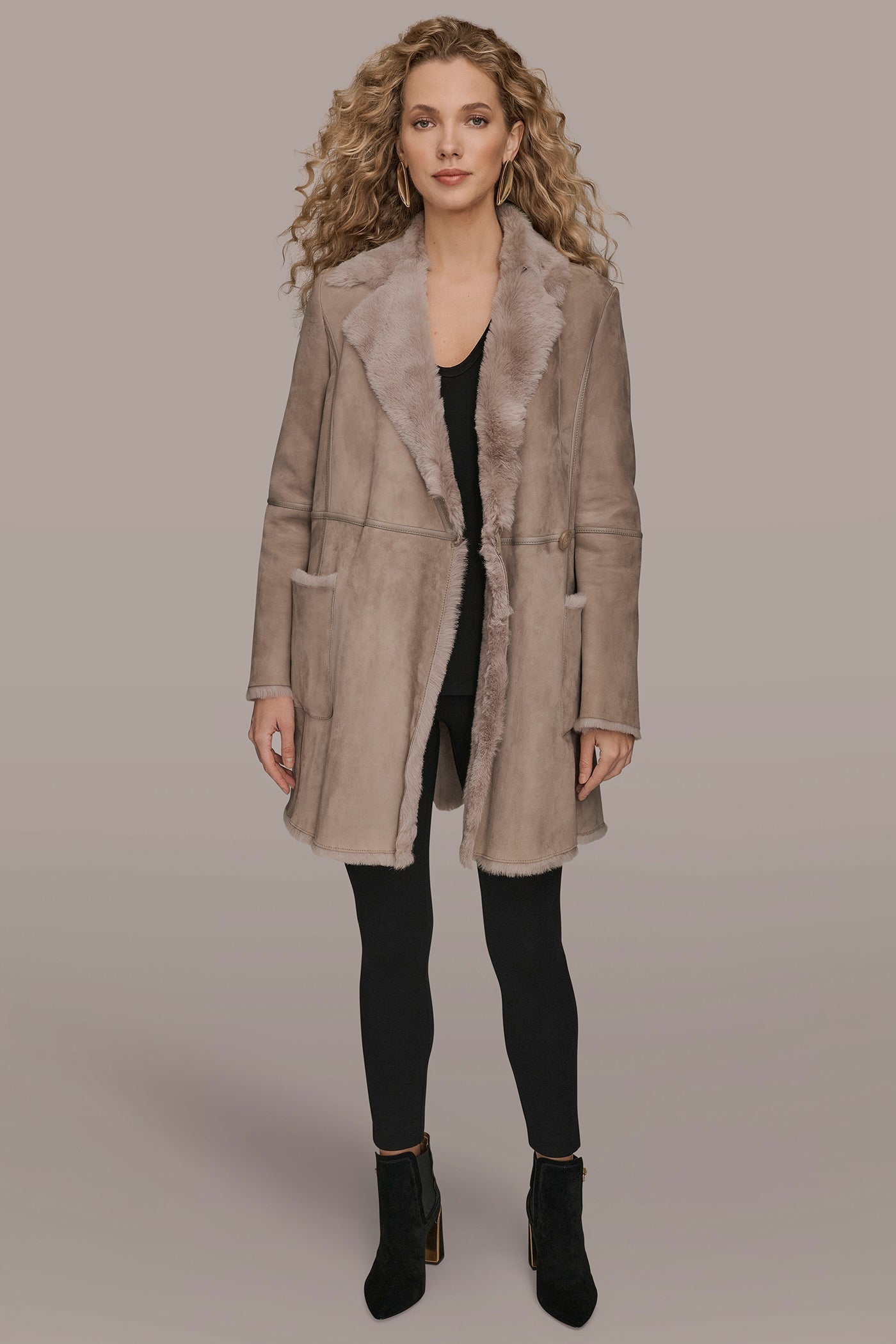 Oatmeal SHEARLING COAT Donna Karan