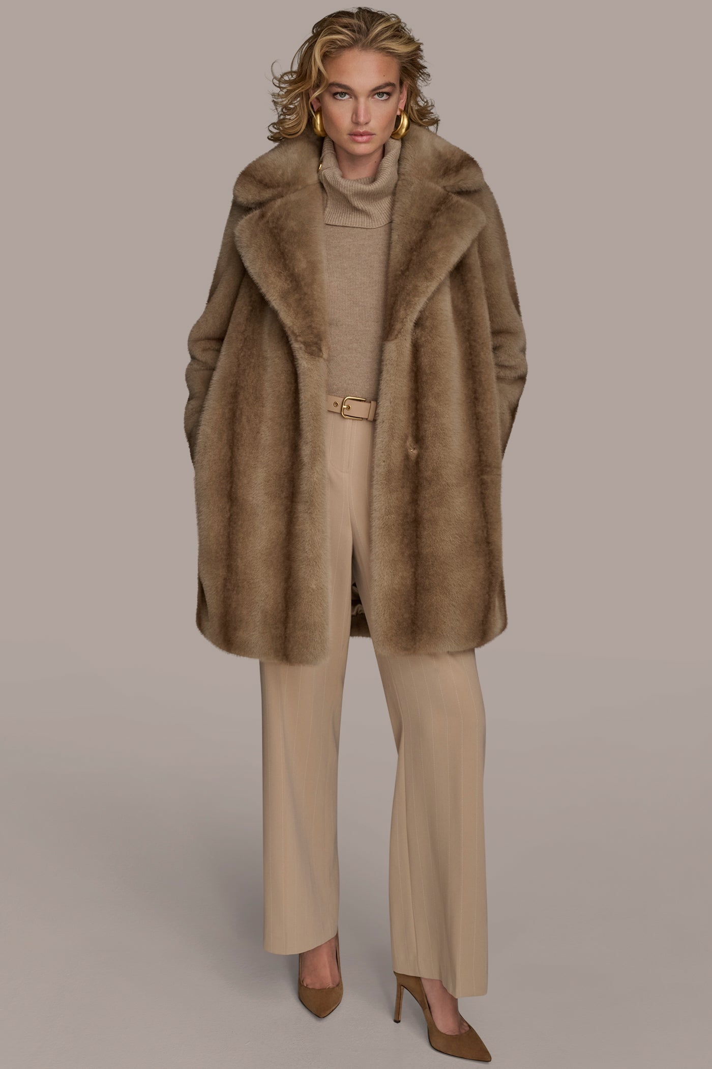 NATURAL LUXE FAUX FUR COAT Donna Karan