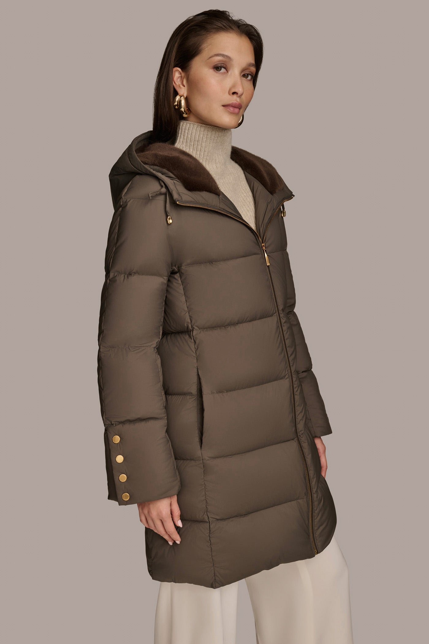 HICKORY Long Hooded Down Filled Puffer Coat Donna Karan