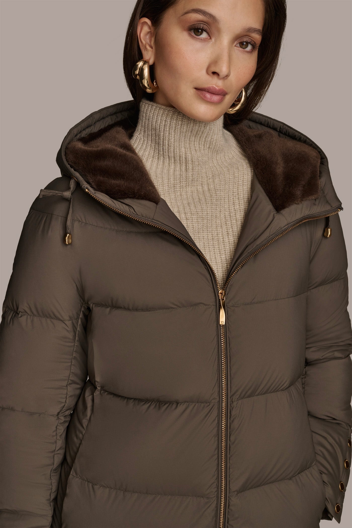 HICKORY Long Hooded Down Filled Puffer Coat Donna Karan