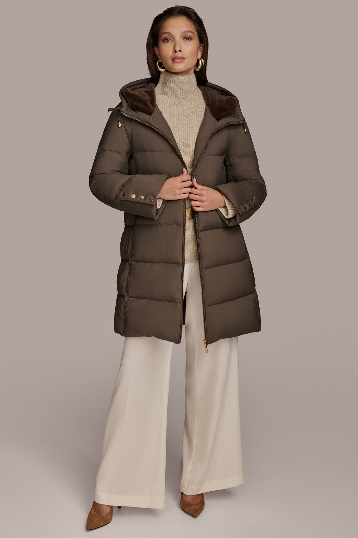 HICKORY Long Hooded Down Filled Puffer Coat Donna Karan
