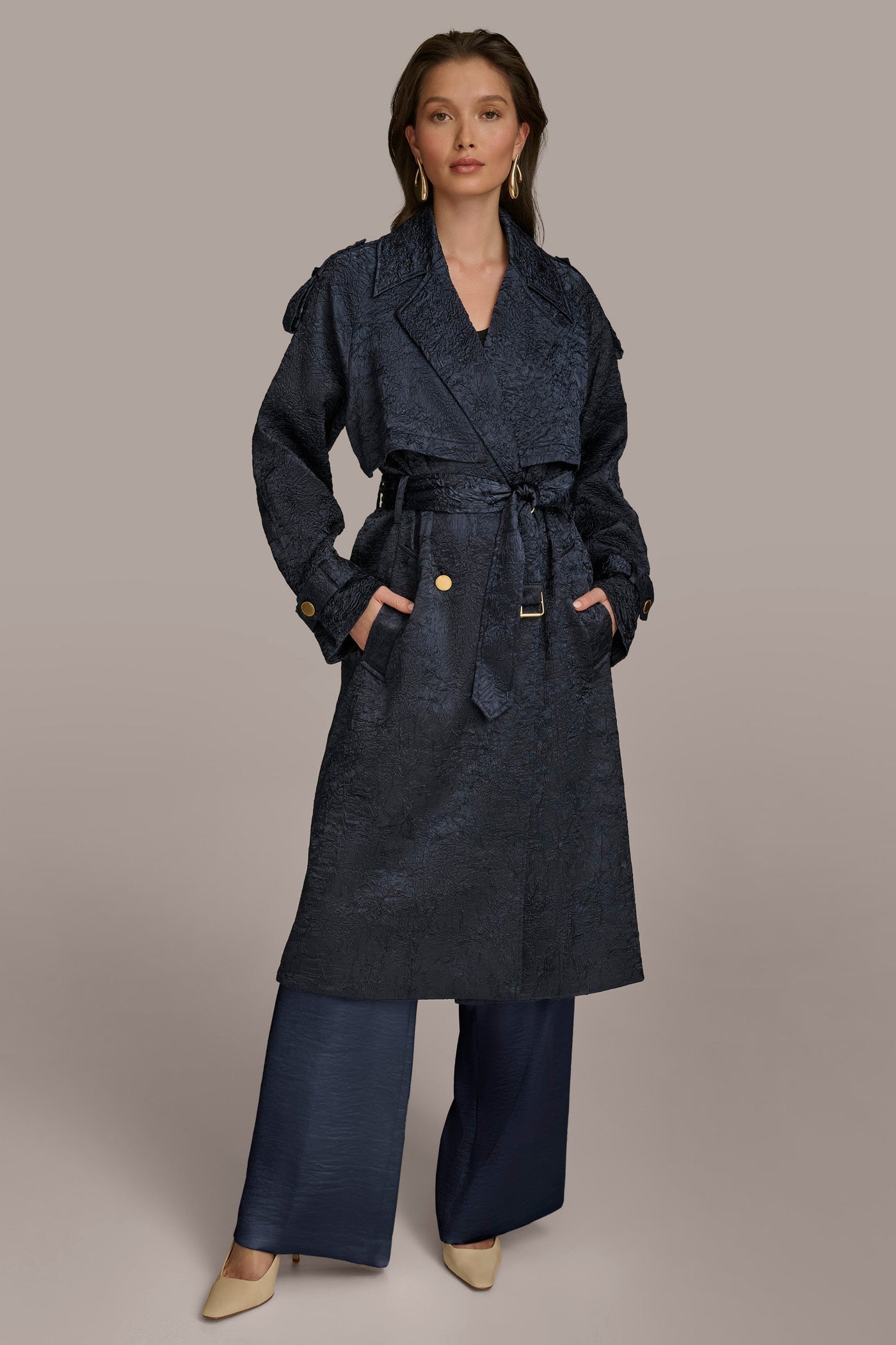 NIGHTFALL CRUSHED SATIN TRENCH COAT Donna Karan