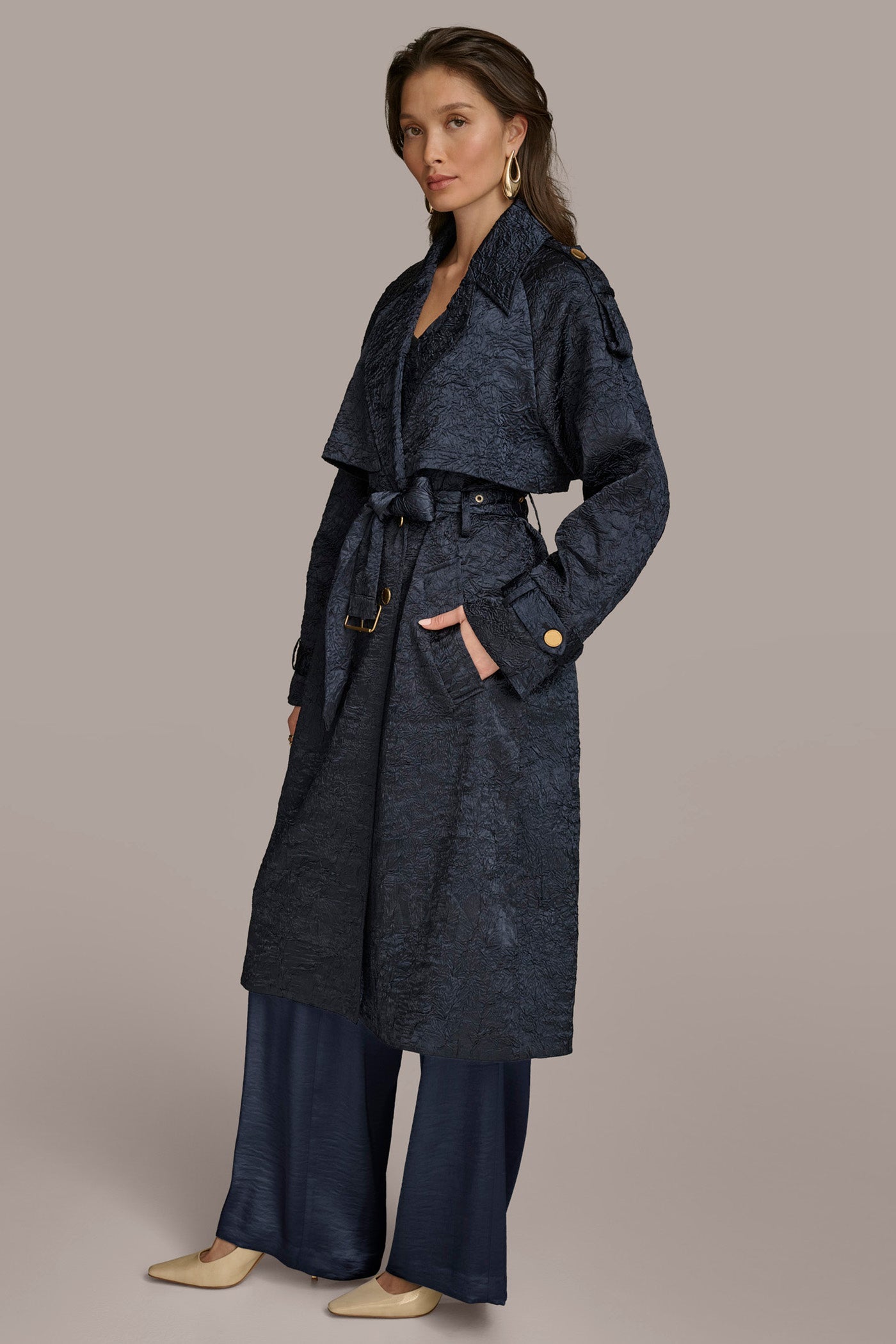 NIGHTFALL CRUSHED SATIN TRENCH COAT Donna Karan