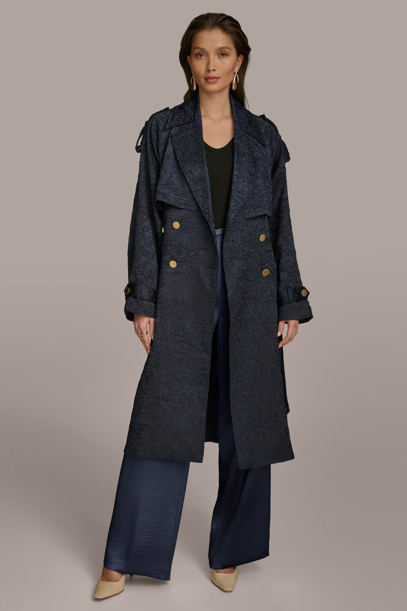 NIGHTFALL CRUSHED SATIN TRENCH COAT Donna Karan
