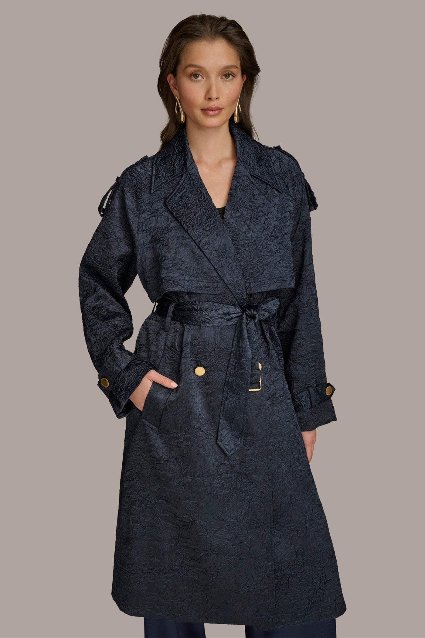 NIGHTFALL CRUSHED SATIN TRENCH COAT Donna Karan