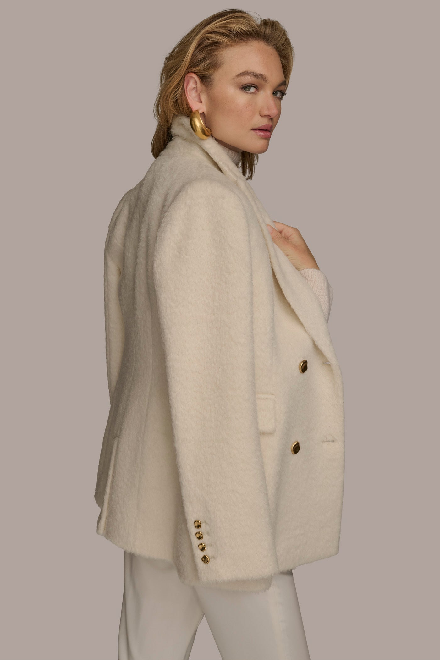 IVORY WOOL COAT Donna Karan