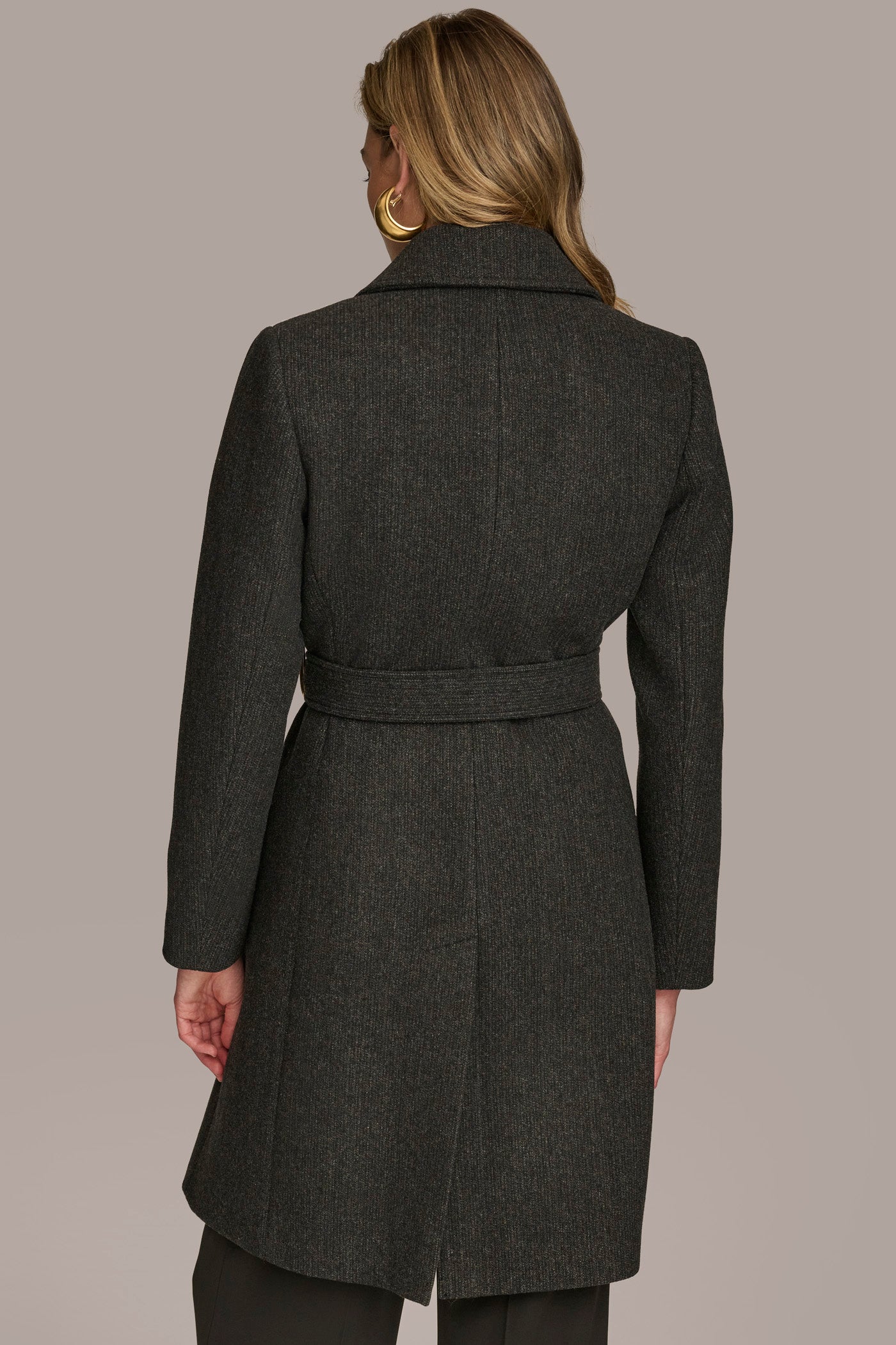 Black WOOL LONG WRAP COAT Donna Karan