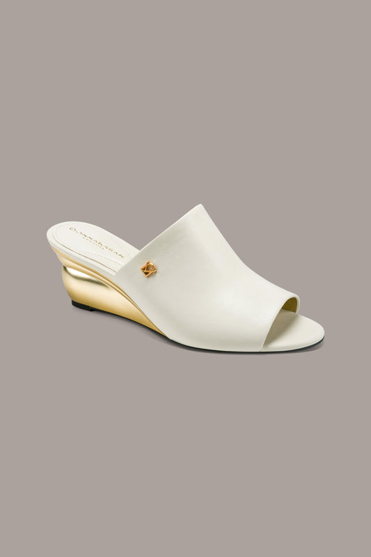 Ivory DONNA LEATHER WEDGE MULE SANDAL Donna Karan