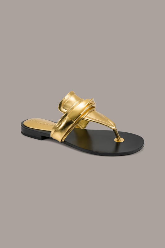 Gold VELVET METALLIC THONG FLAT SANDAL Donna Karan
