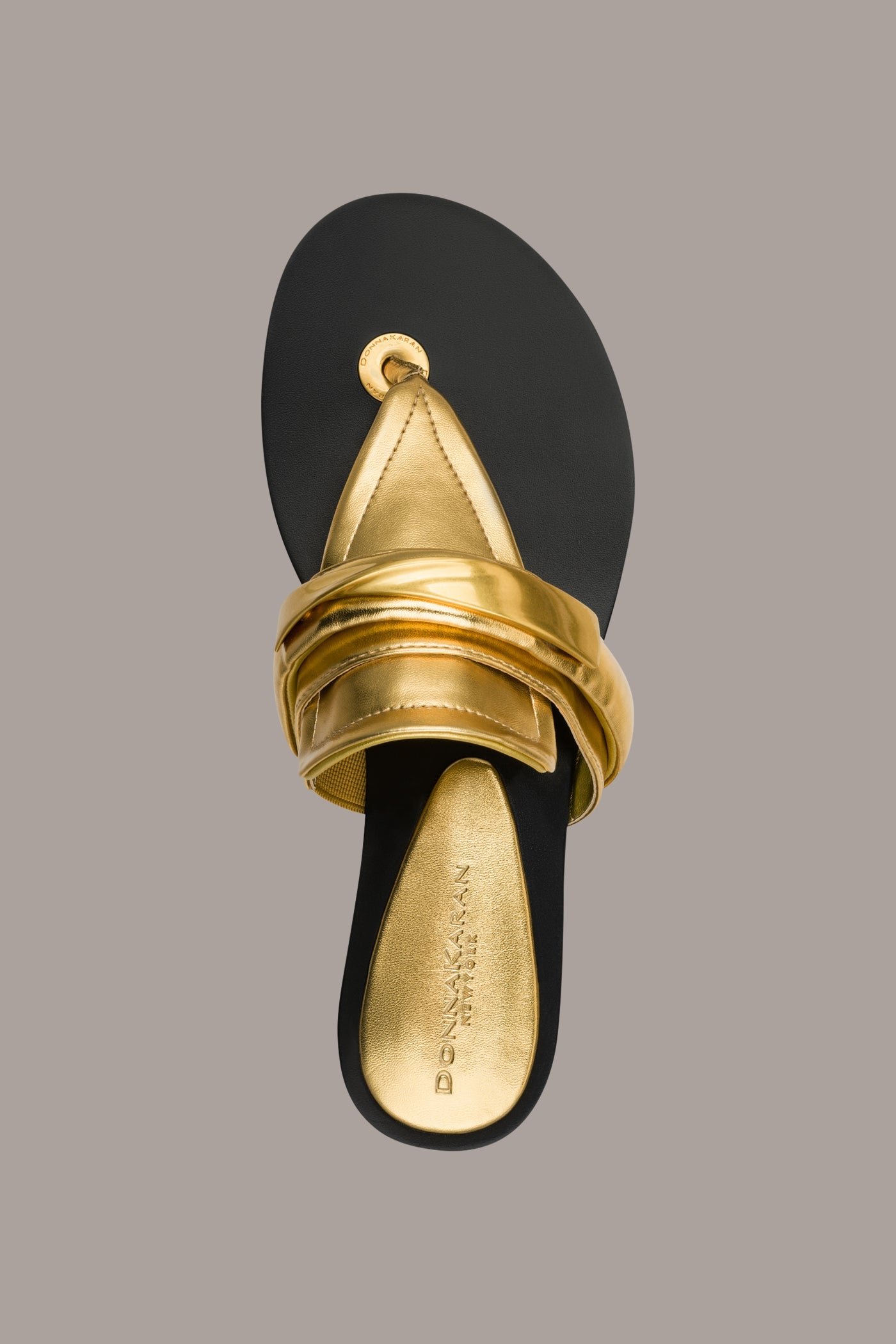 Gold VELVET METALLIC THONG FLAT SANDAL Donna Karan