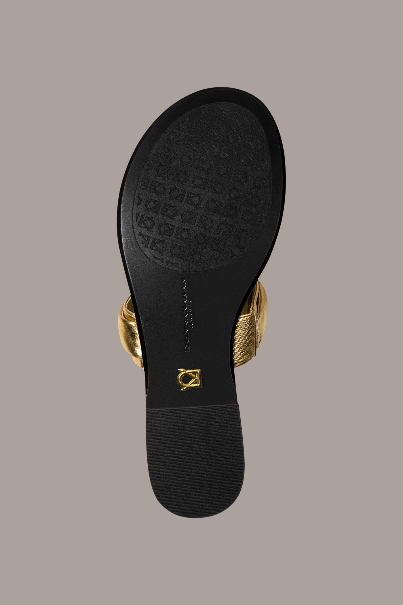 Gold VELVET METALLIC THONG FLAT SANDAL Donna Karan