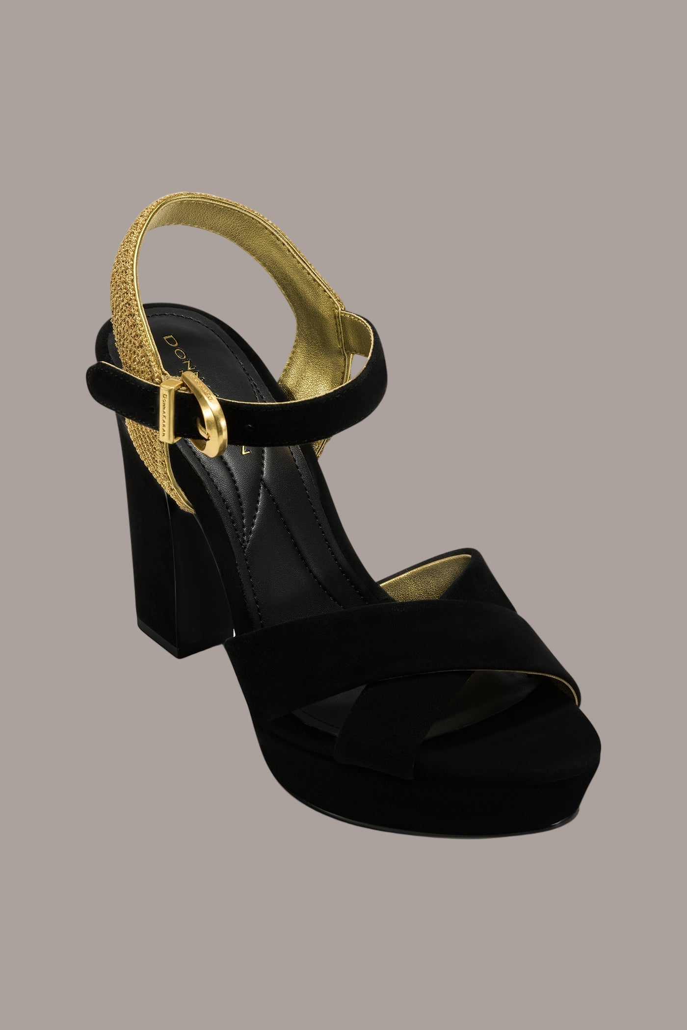 Black / Gold STEFANIA PLATFORM SANDAL Donna Karan