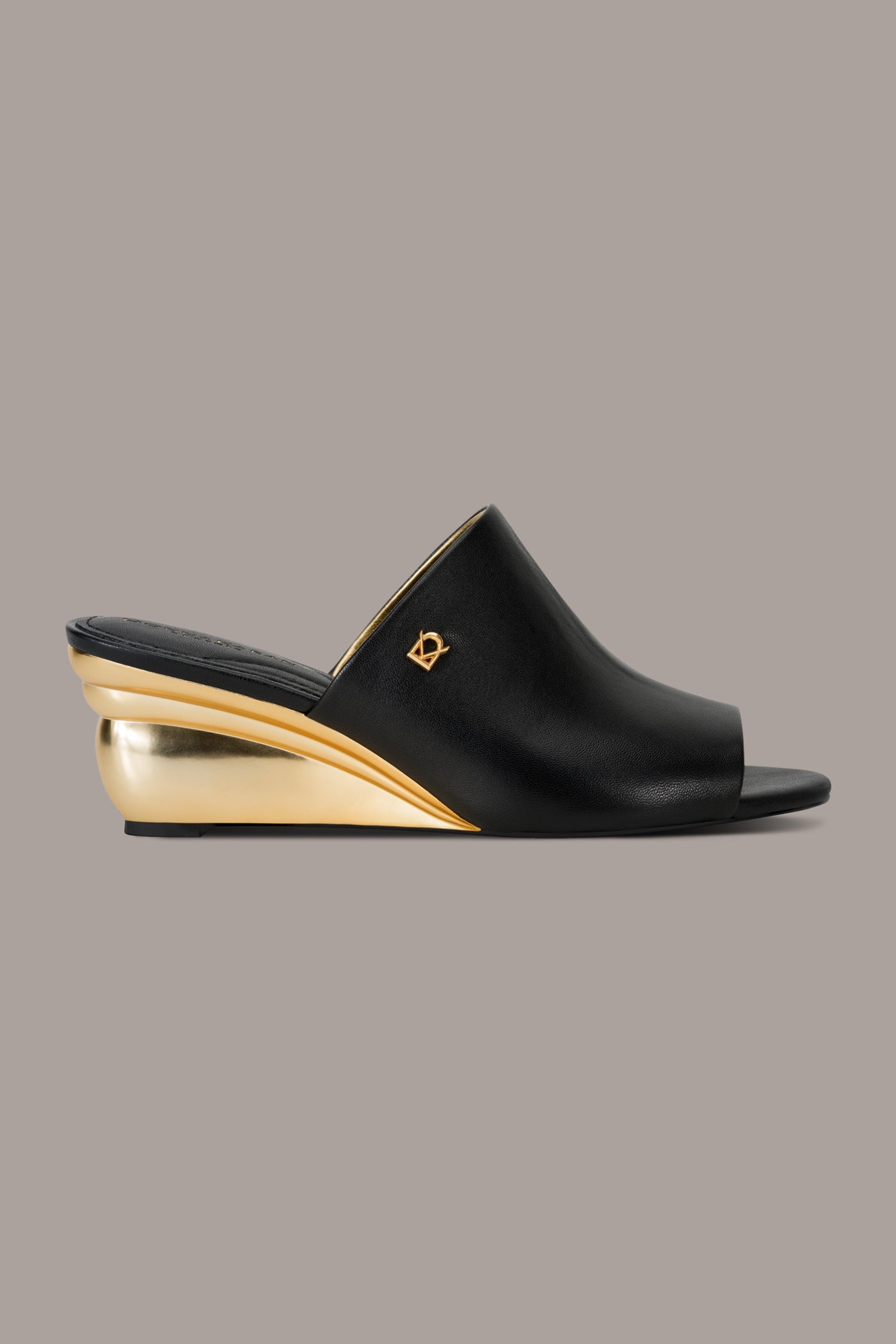 Black DONNA LEATHER WEDGE MULE SANDAL Donna Karan
