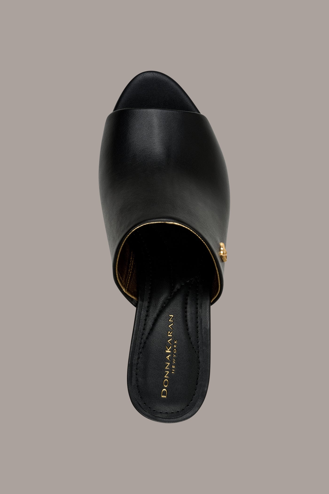 Black DONNA LEATHER WEDGE MULE SANDAL Donna Karan