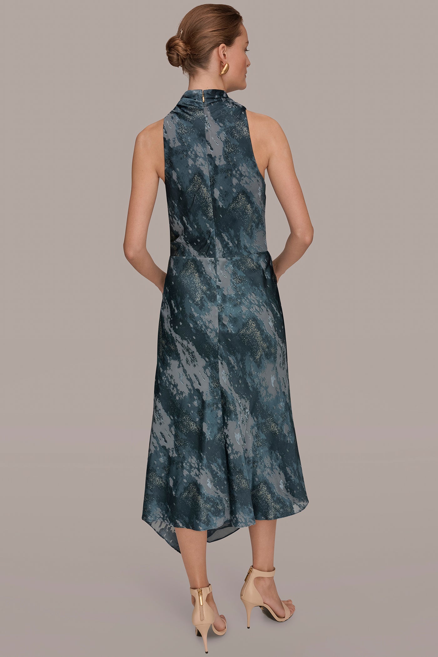 Blue Combo SLEEVELESS METALLIC BURNOUT DRESS Donna Karan