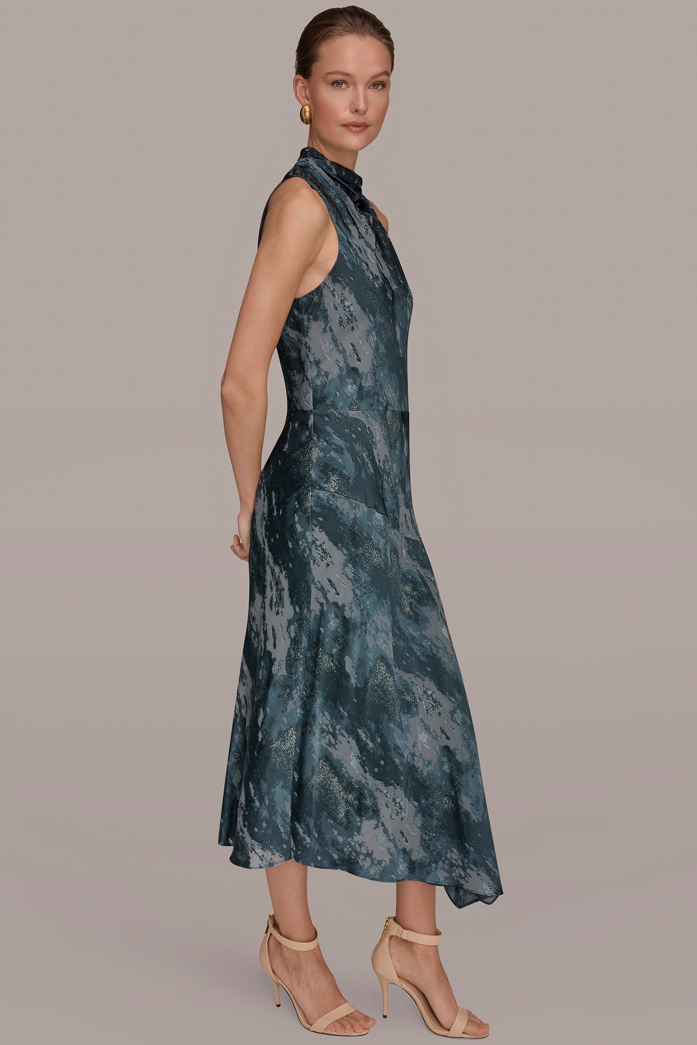 Blue Combo SLEEVELESS METALLIC BURNOUT DRESS Donna Karan