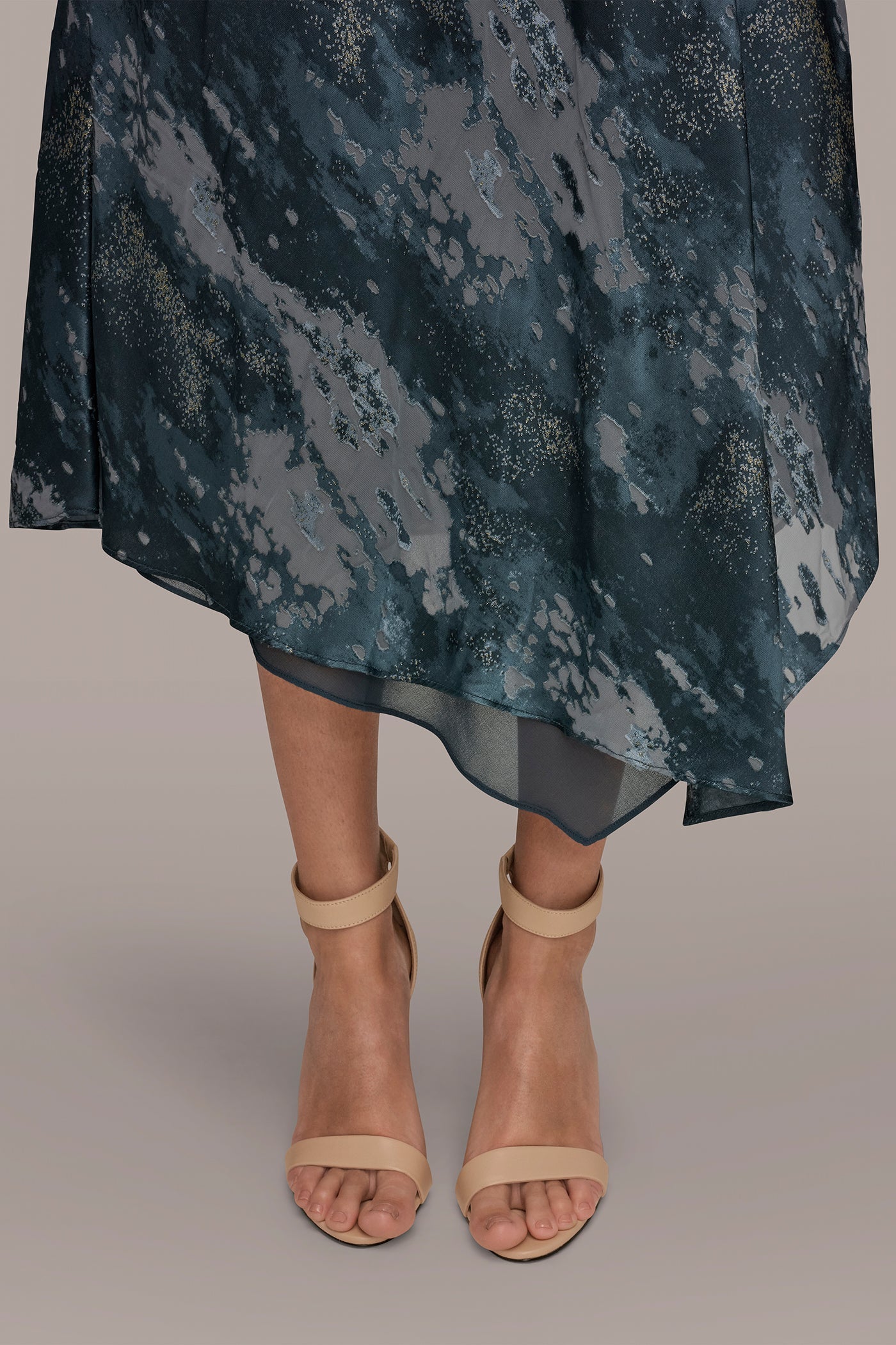 Blue Combo SLEEVELESS METALLIC BURNOUT DRESS Donna Karan