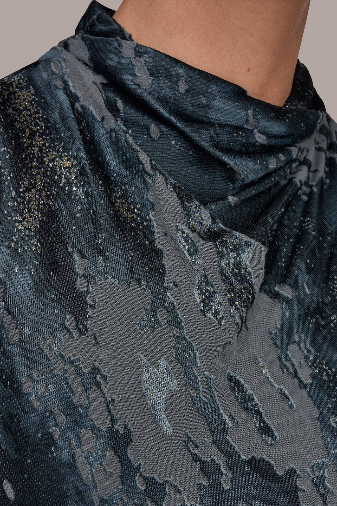 Blue Combo SLEEVELESS METALLIC BURNOUT DRESS Donna Karan