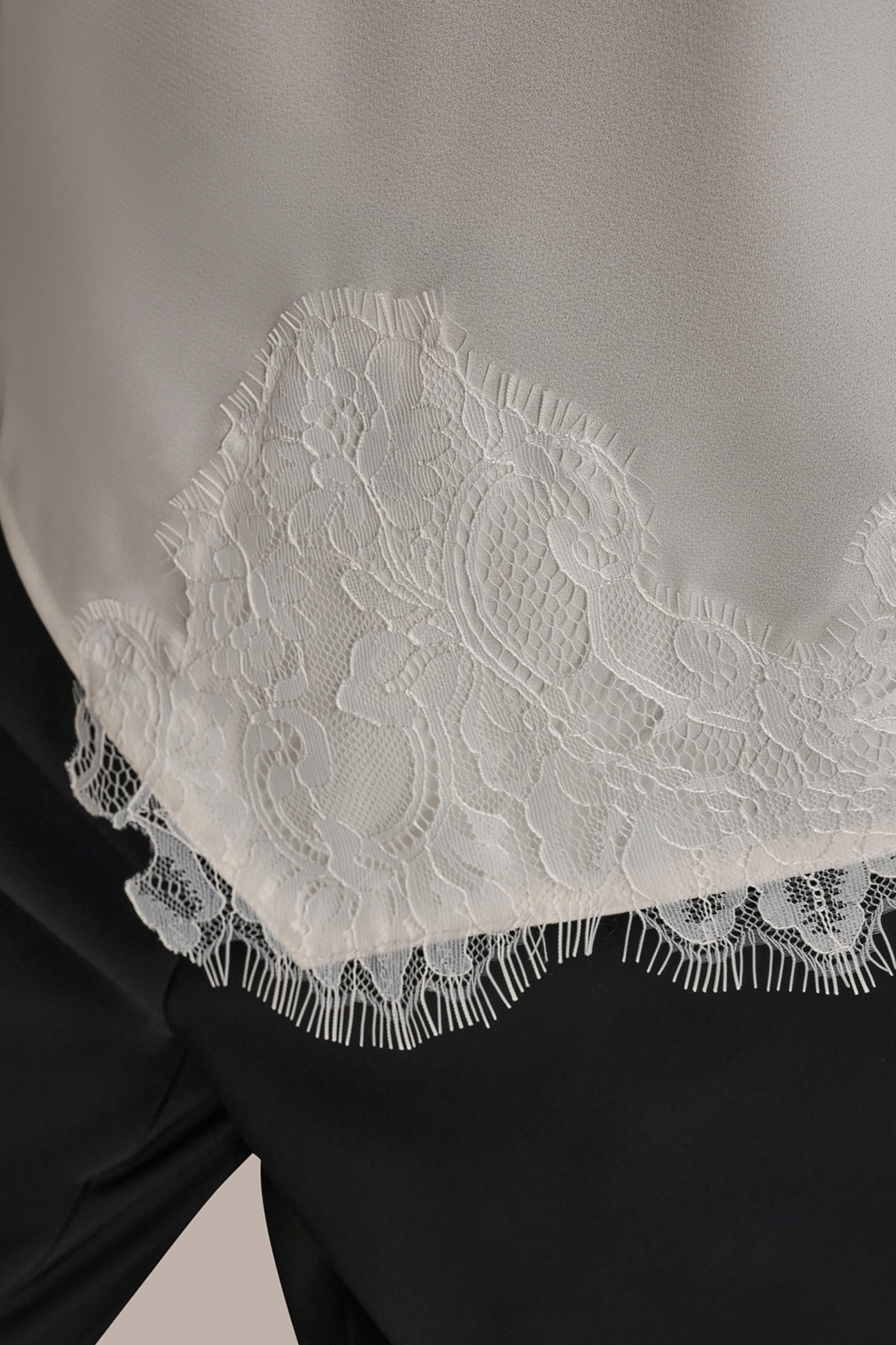 Cream SLEEVELESS LACE-TRIM CREPE BLOUSE Donna Karan