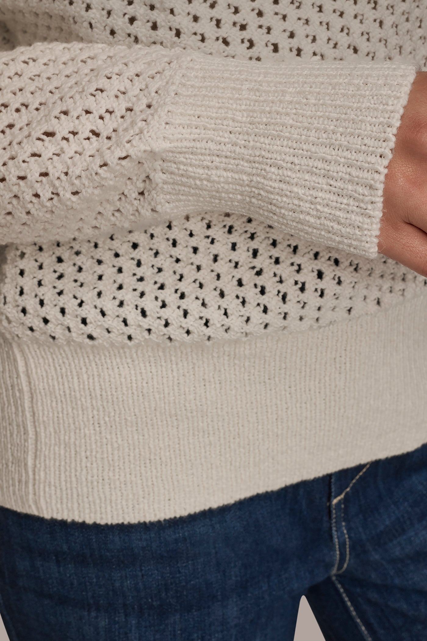 CREAM LONG SLEEVE OPEN STITCH SWEATER Donna Karan