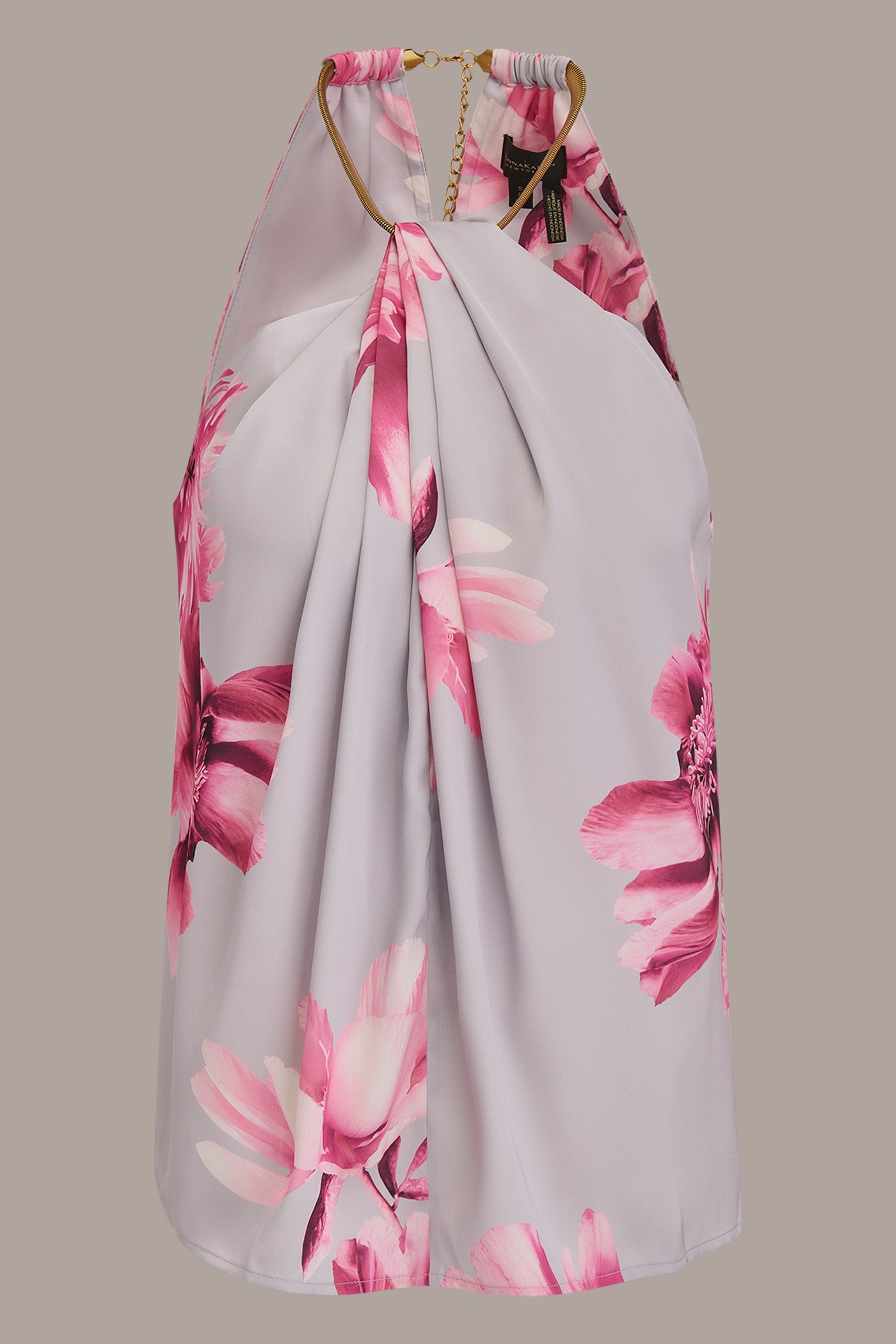 PINK SANDS MULTI FLORAL TWIST-NECK HALTER BLOUSE Donna Karan