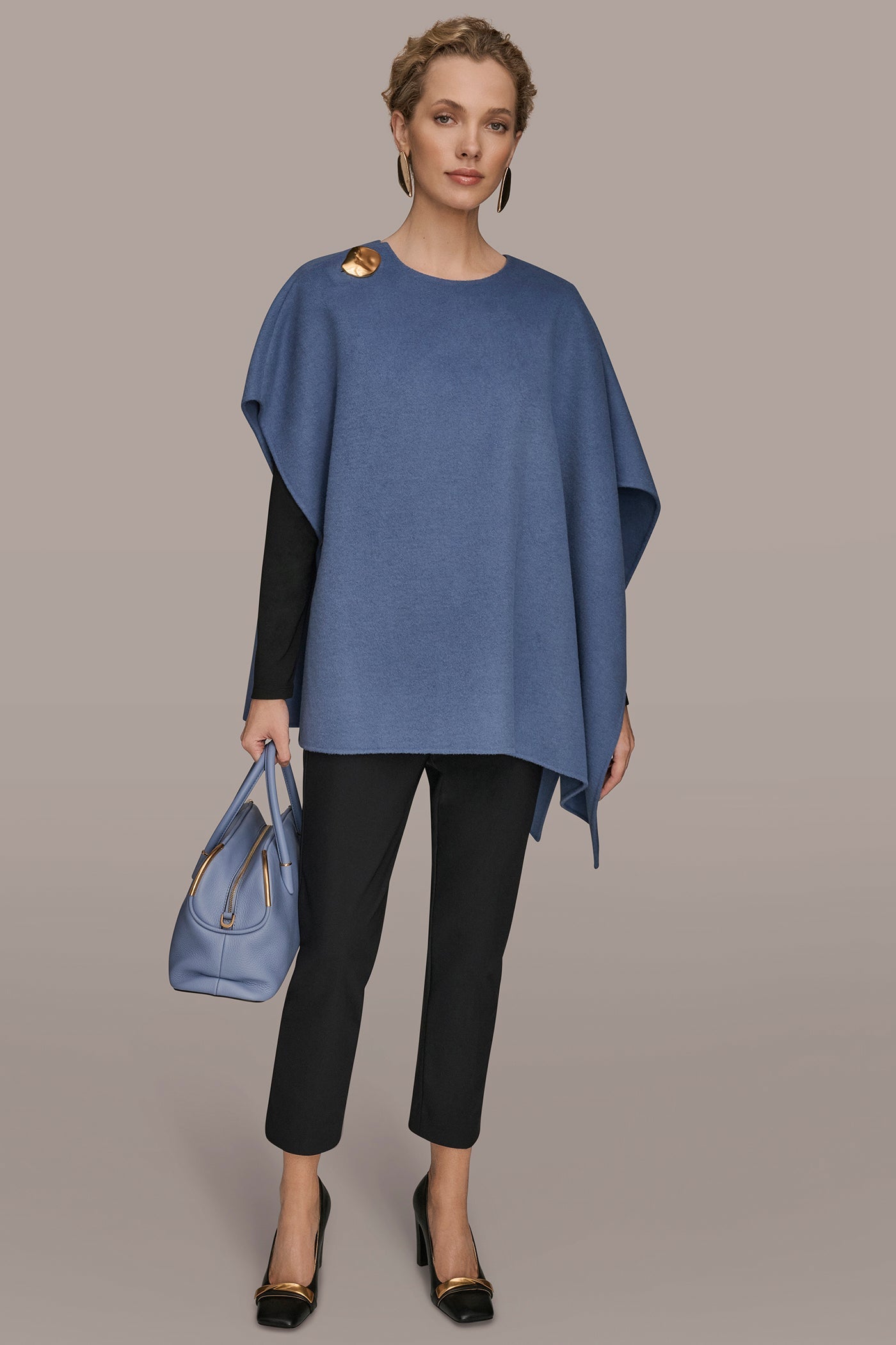 TEMPEST BUTTON-EMBELLISHED WOOL-BLEND CAPE Donna Karan