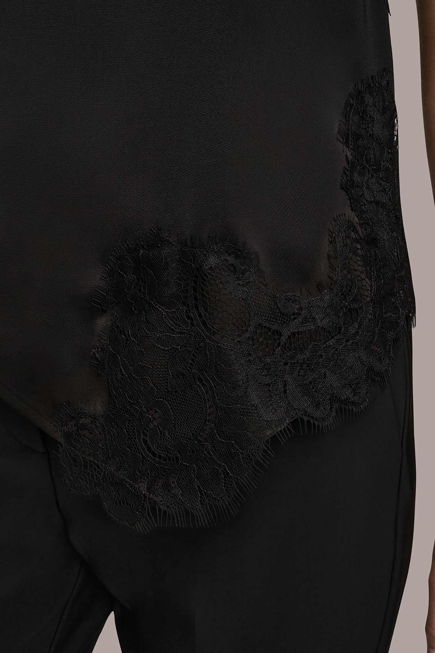 Black ASYMMETRIC LACE-TRIMMED BLOUSE Donna Karan