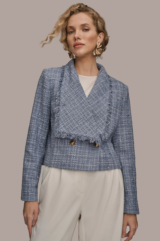 TEMPEST CROPPED DOUBLE-BREASTED FRINGED TWEED JACKET Donna Karan