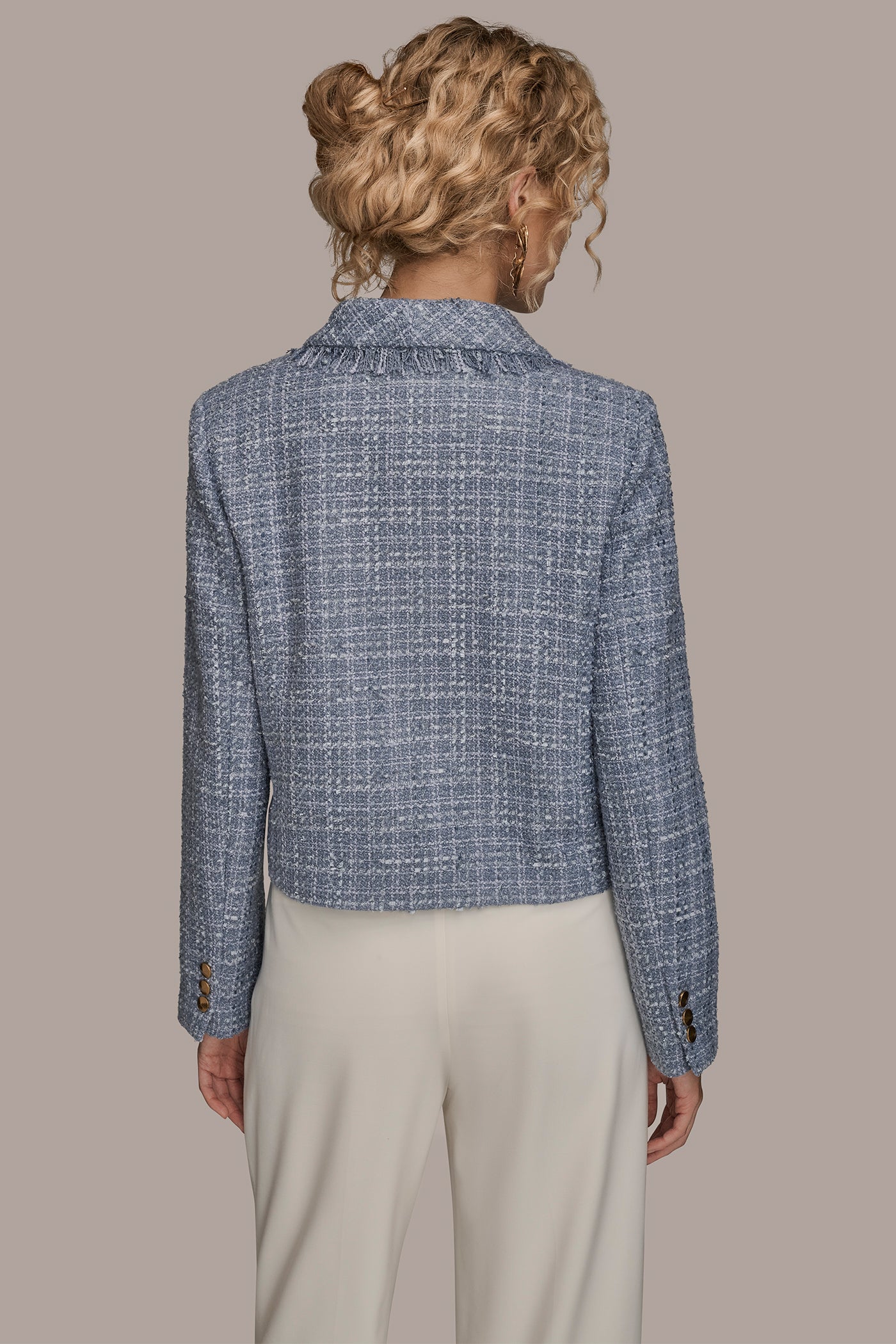 TEMPEST CROPPED DOUBLE-BREASTED FRINGED TWEED JACKET Donna Karan