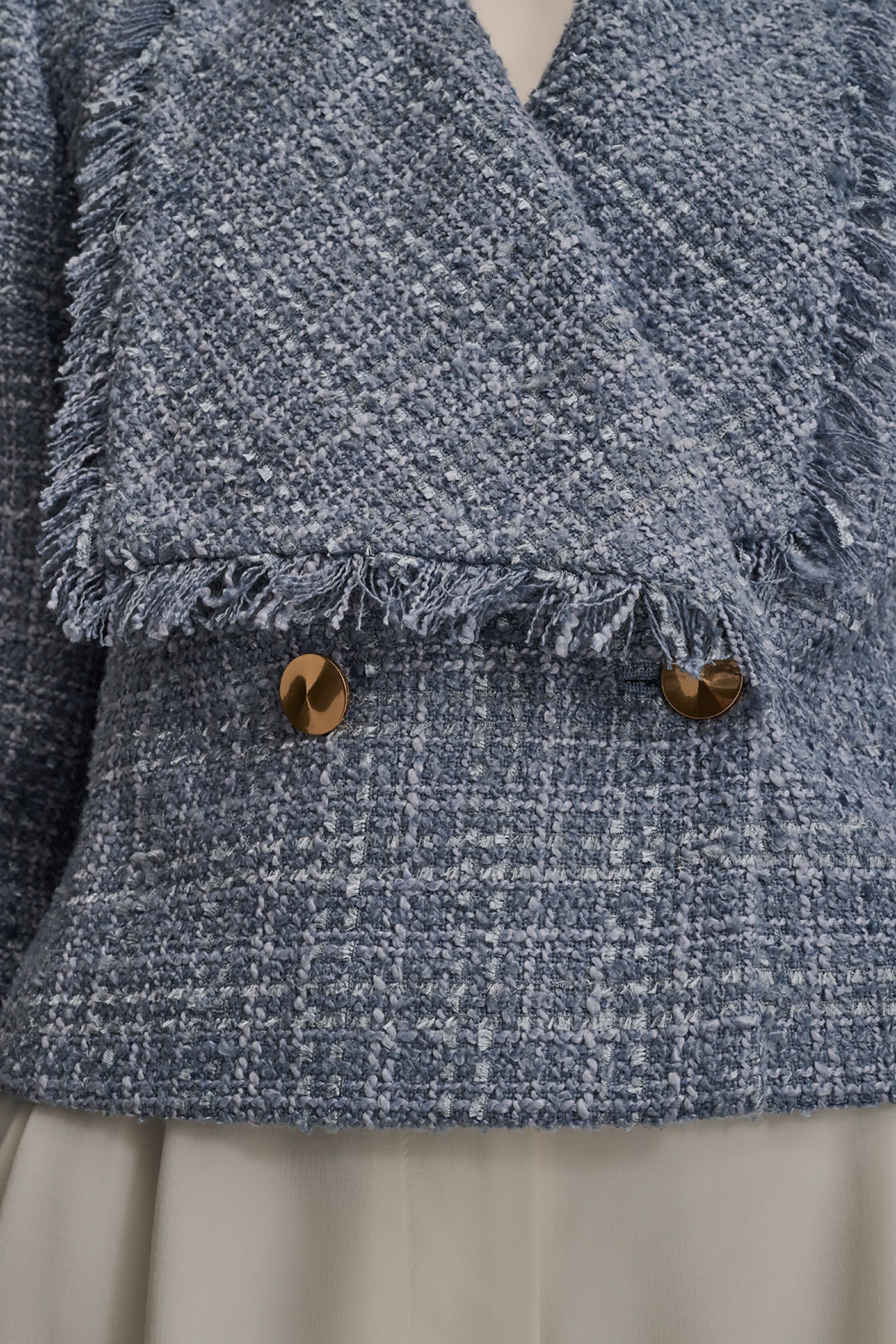 TEMPEST CROPPED DOUBLE-BREASTED FRINGED TWEED JACKET Donna Karan