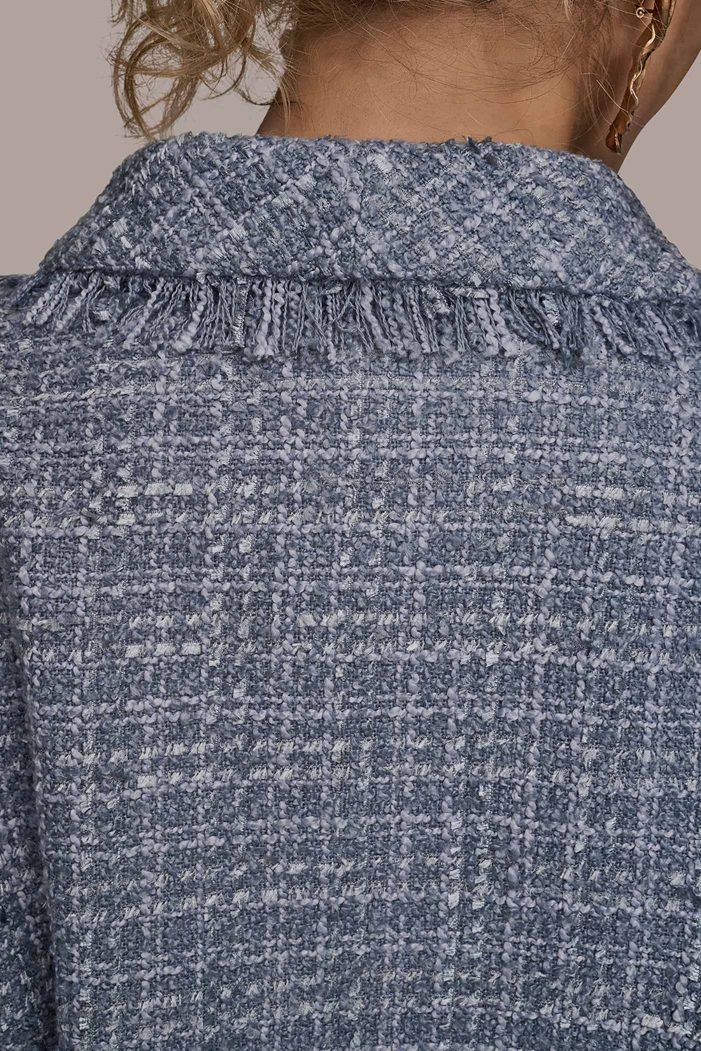 TEMPEST CROPPED DOUBLE-BREASTED FRINGED TWEED JACKET Donna Karan