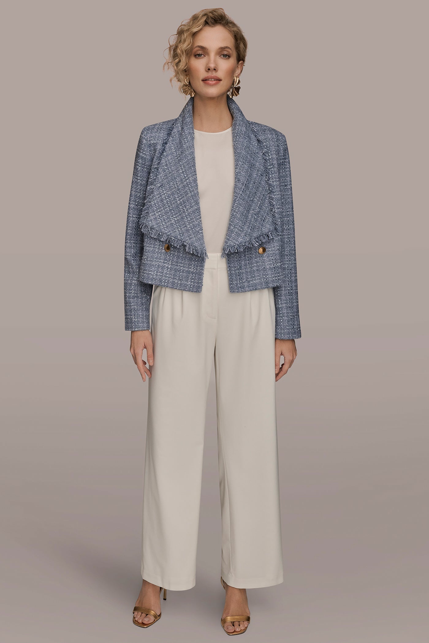 TEMPEST CROPPED DOUBLE-BREASTED FRINGED TWEED JACKET Donna Karan