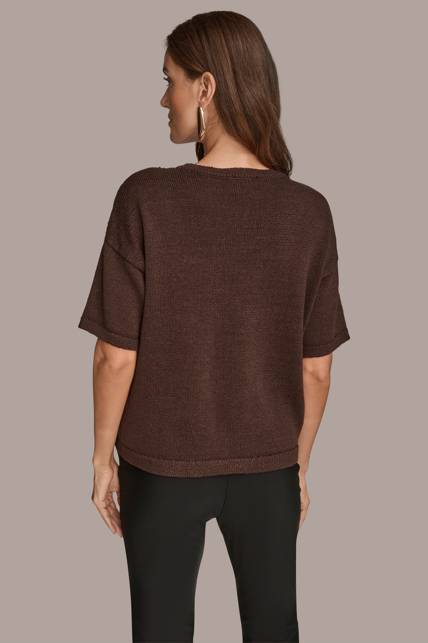 CHOCOLATE PLUM ELBOW-SLEEVE SEQUIN SWEATER Donna Karan