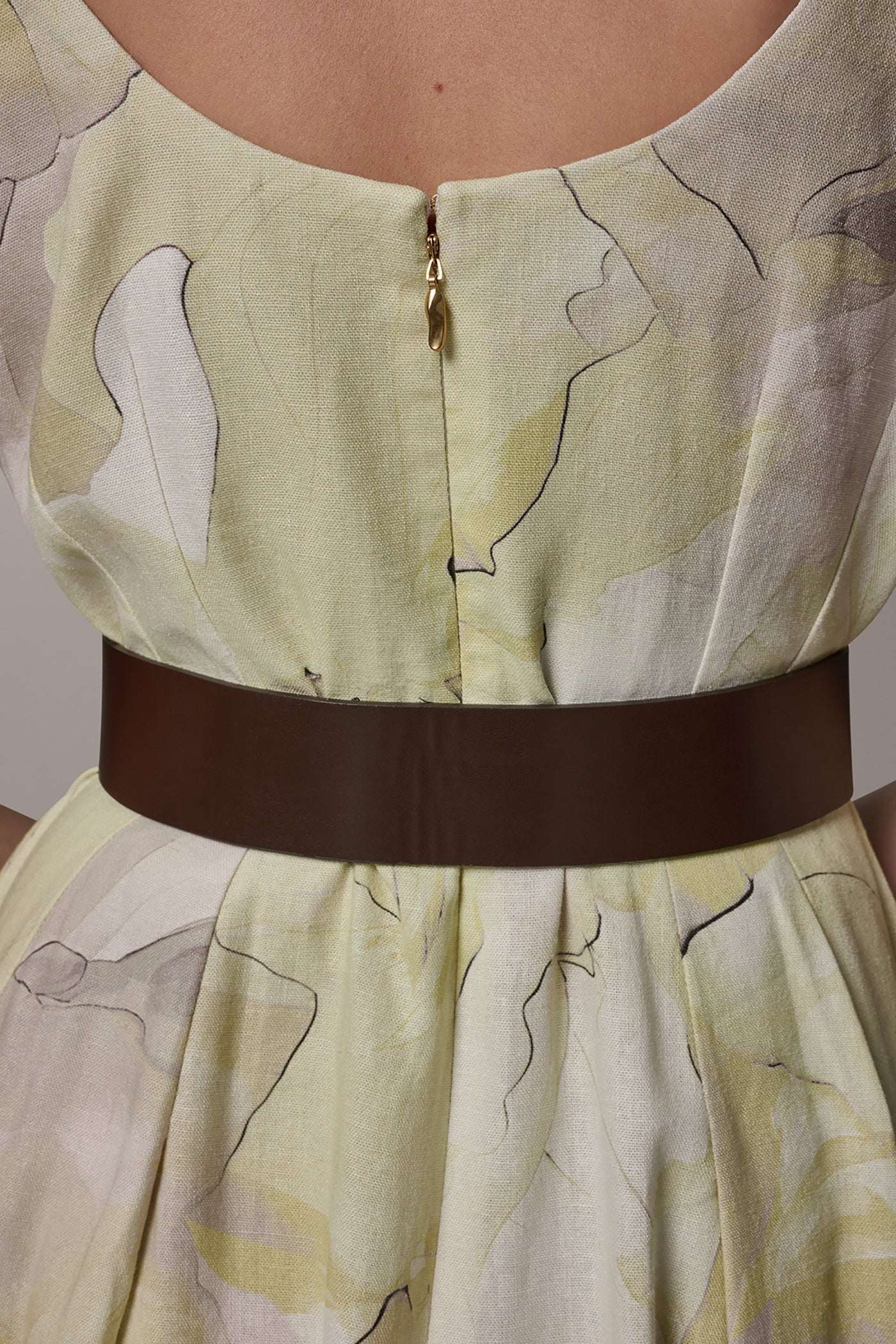 Citrus Green Combo SLEEVELESS SQUARE NECK PRINTED BELTED MIDI FIT AND FLARE DRESS Donna Karan