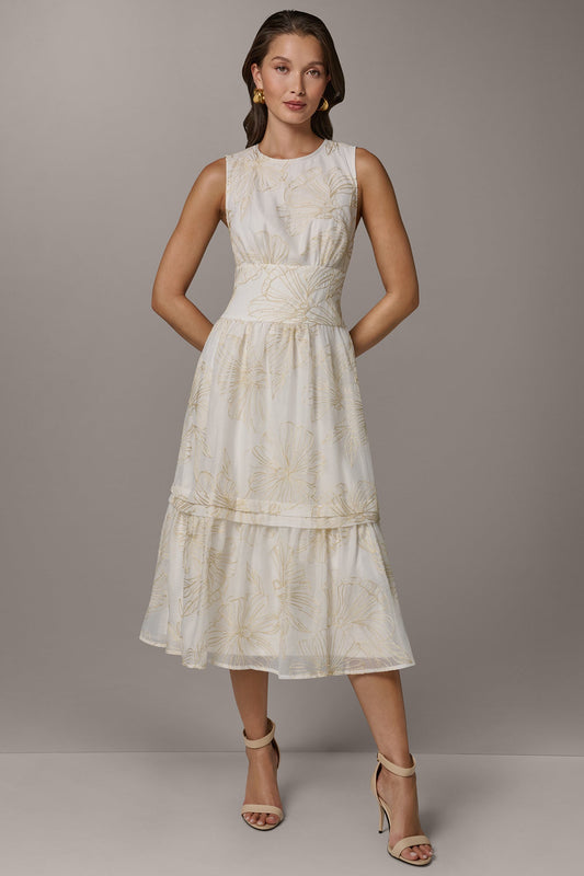 Cream/Sisal SLEEVELESS CUTOUT MIDI A-LINE DRESS Donna Karan